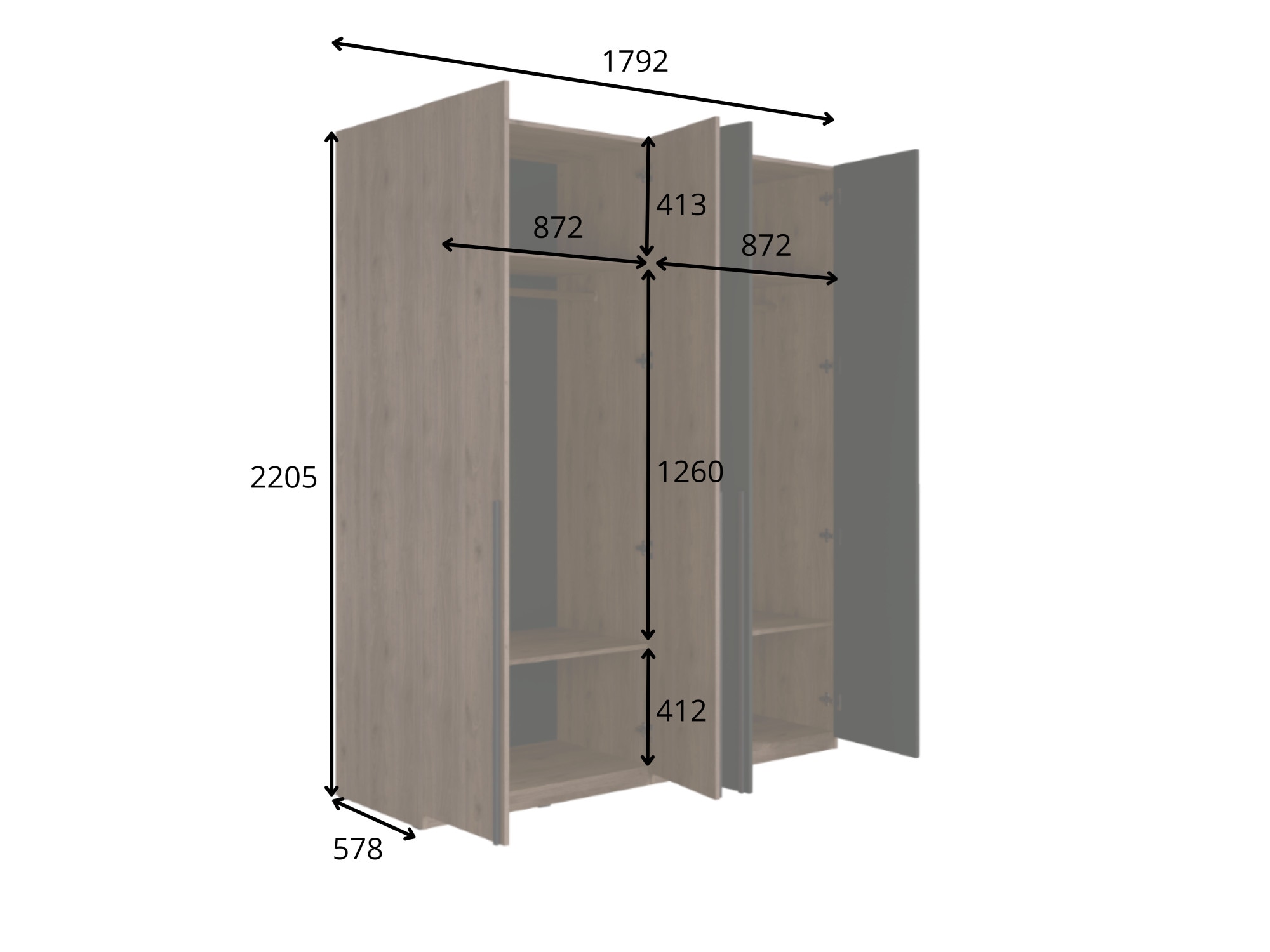 Home affaire Kleiderschrank »RIMINI Drehtürenschrank mit Soft-Close-Funktion, B/T/H: 180/60/220 cm« Garderobe mit 4 Drehtüren und schwarzem Griffen, viel Stauraum