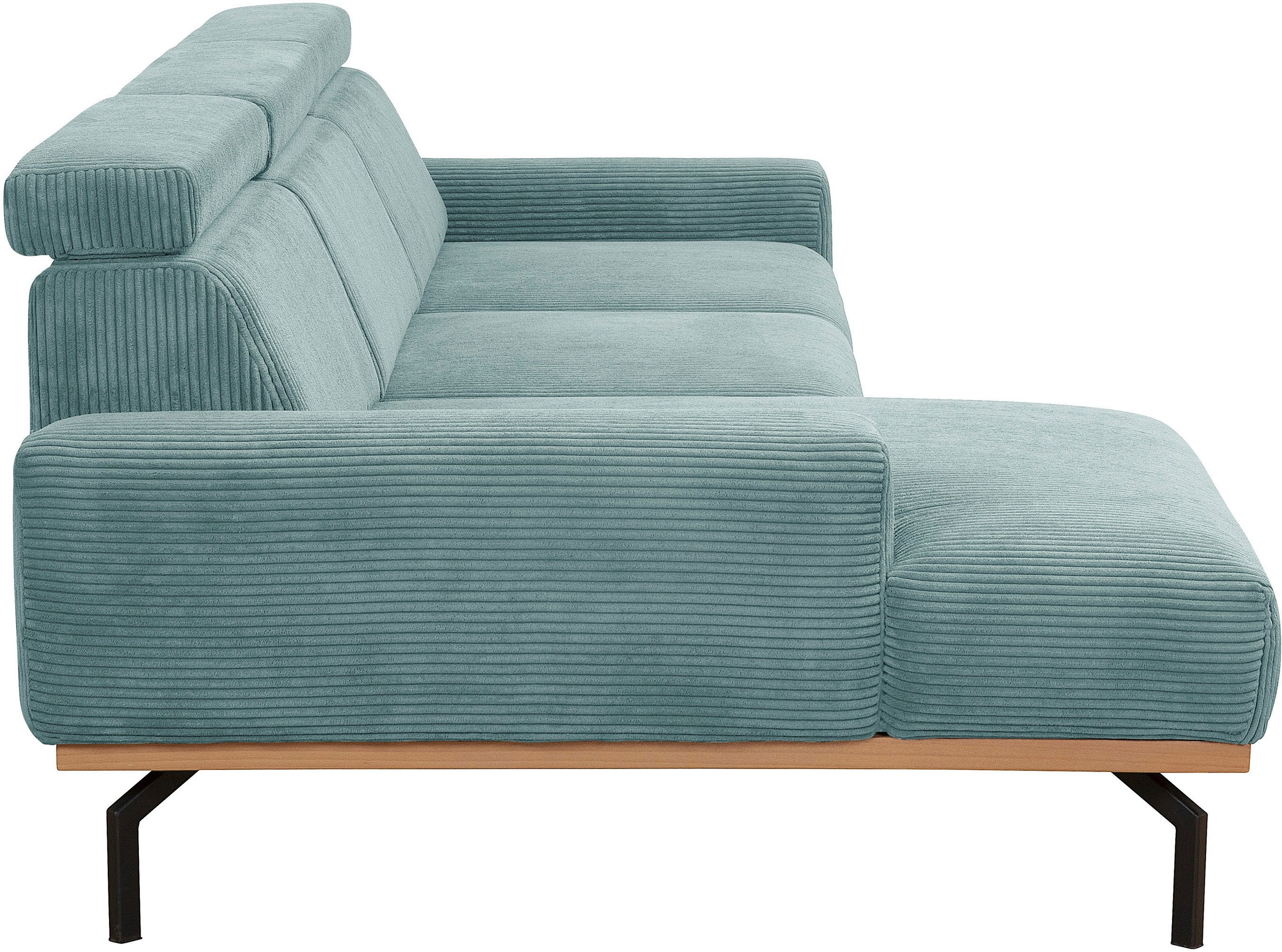 Max Winzer® Ecksofa »Designsofa hoher Sitzkomfort durch verstellbare Kopfteile, Cord Bezug«, umlaufender Echtholzsockelrahmen, feste Polsterung