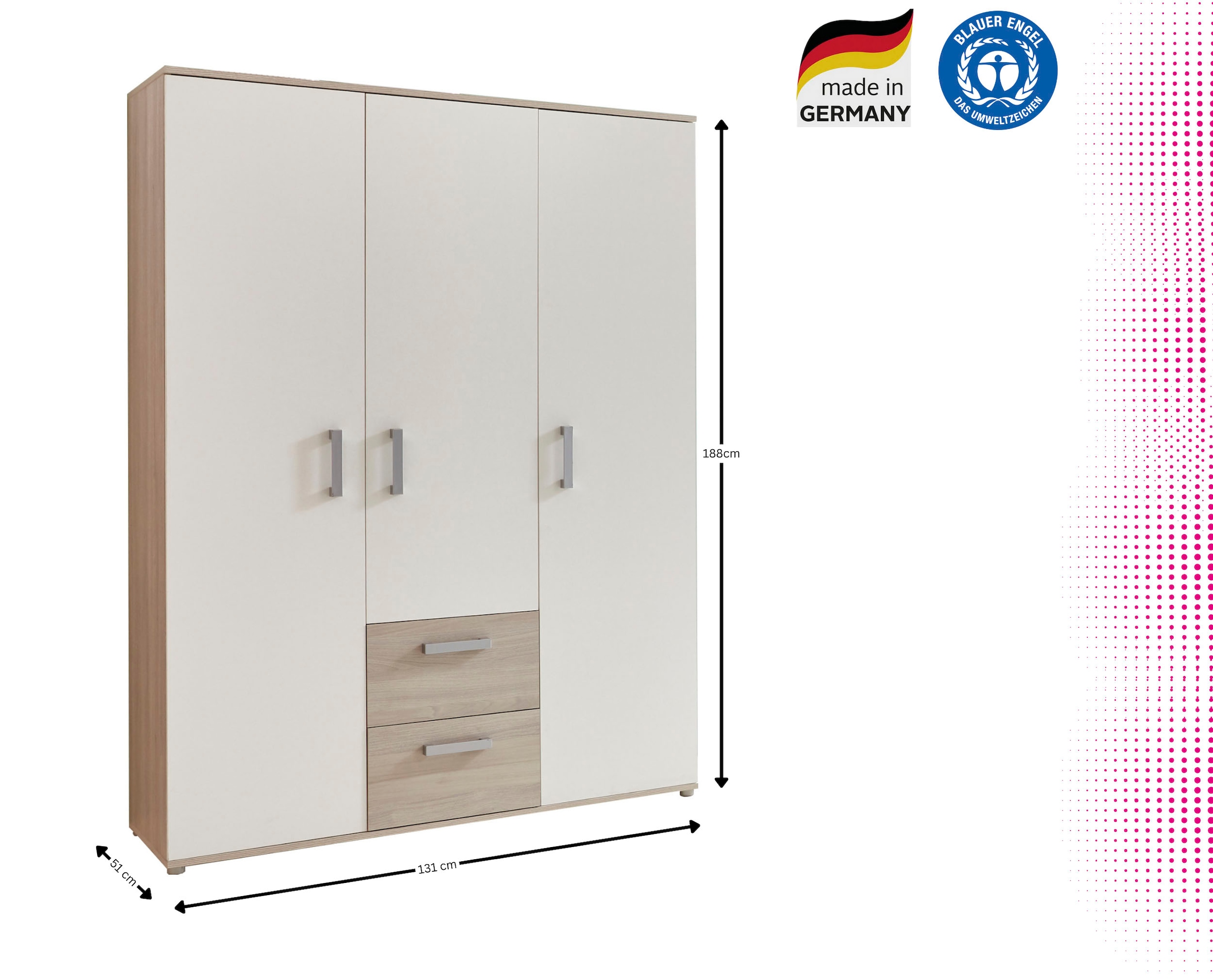 Home affaire Kleiderschrank »Geert, Kinderkleiderschrank« 2 Kleiderstangen, verstellbare Einlegeböden, mit zwei Schubkästen