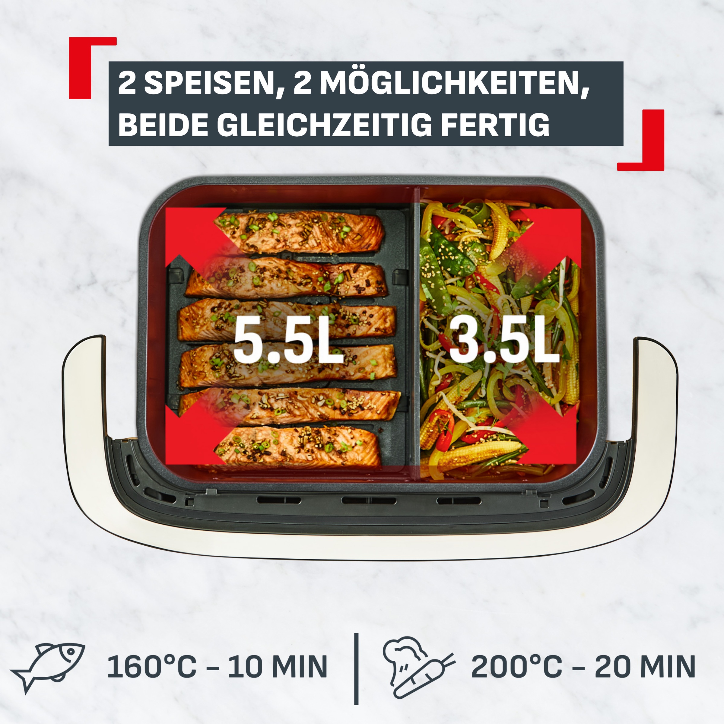 Tefal Heißluftfritteuse »Ever Fry Dual Flex« Infra Heat-Technologie, frittieren mit 2 Zonen, abnehmbare Frontblende