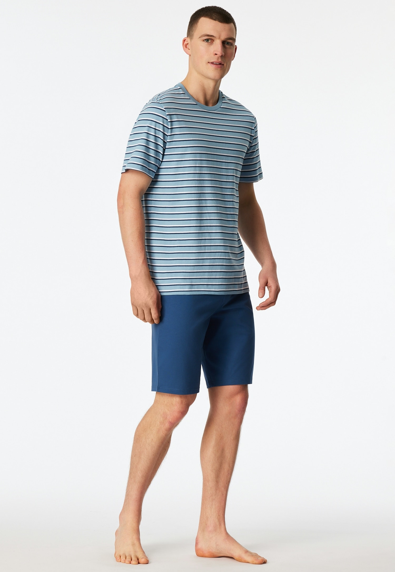 Schiesser Shorty »Casual Nightwear« 2 mit gestreiftem Oberteil, Rundhalsausschnitt und kurzen Ärmeln