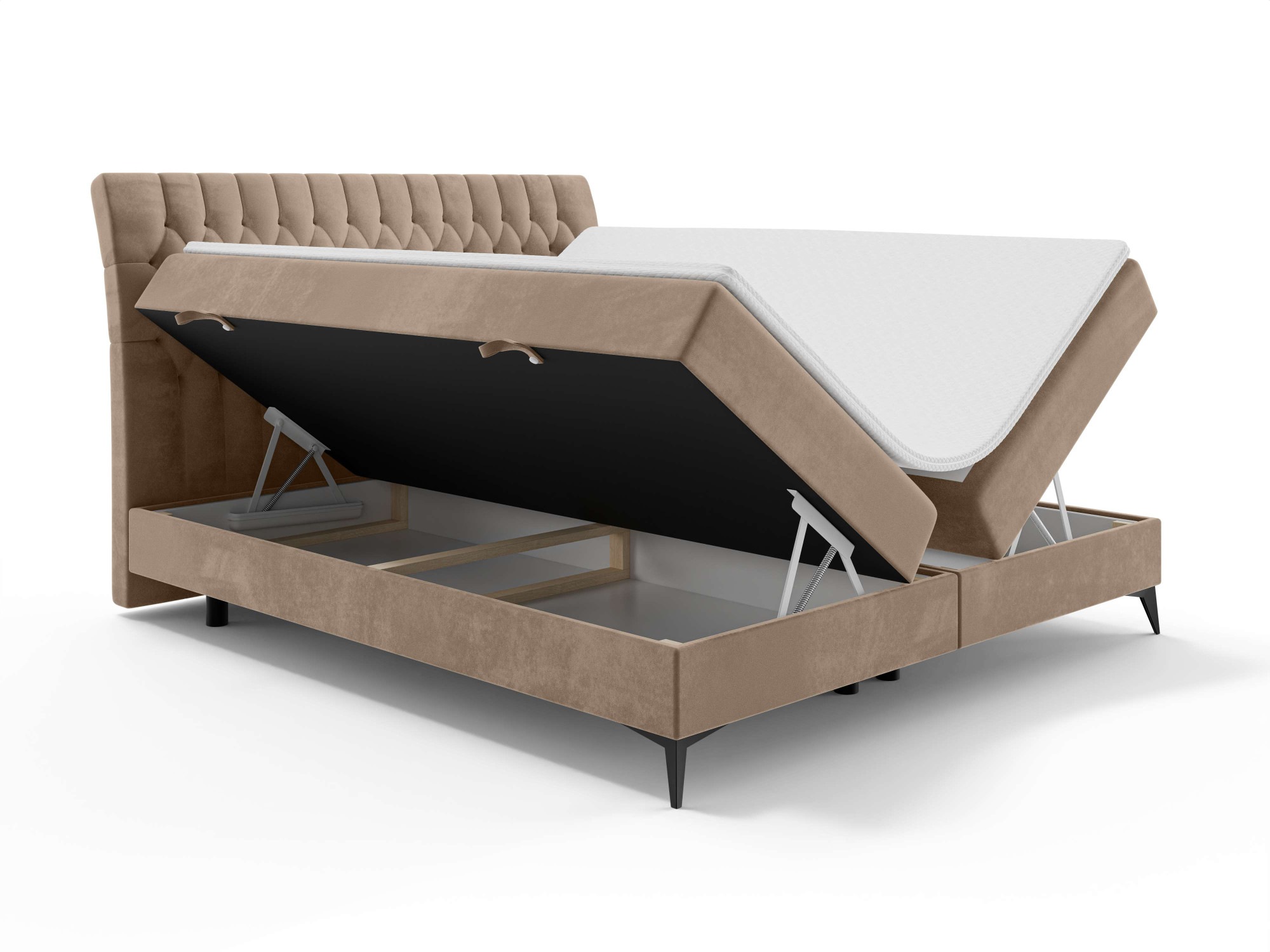 Leonique Polsterbett »SYDNEE mit Matratze und Topper, in 2 Breiten (160 und 180 cm)«, Boxspringbett mit Kopfteil, Bettkasten, Matratze (BFK/TFK) und Topper