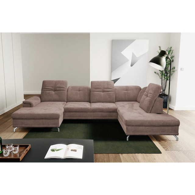 WERK2 Wohnlandschaft »Basel«, Großes U-Sofa mit Schlaffunktion, Sitztiefe &  Kopfteil verstellbar auf Raten bestellen