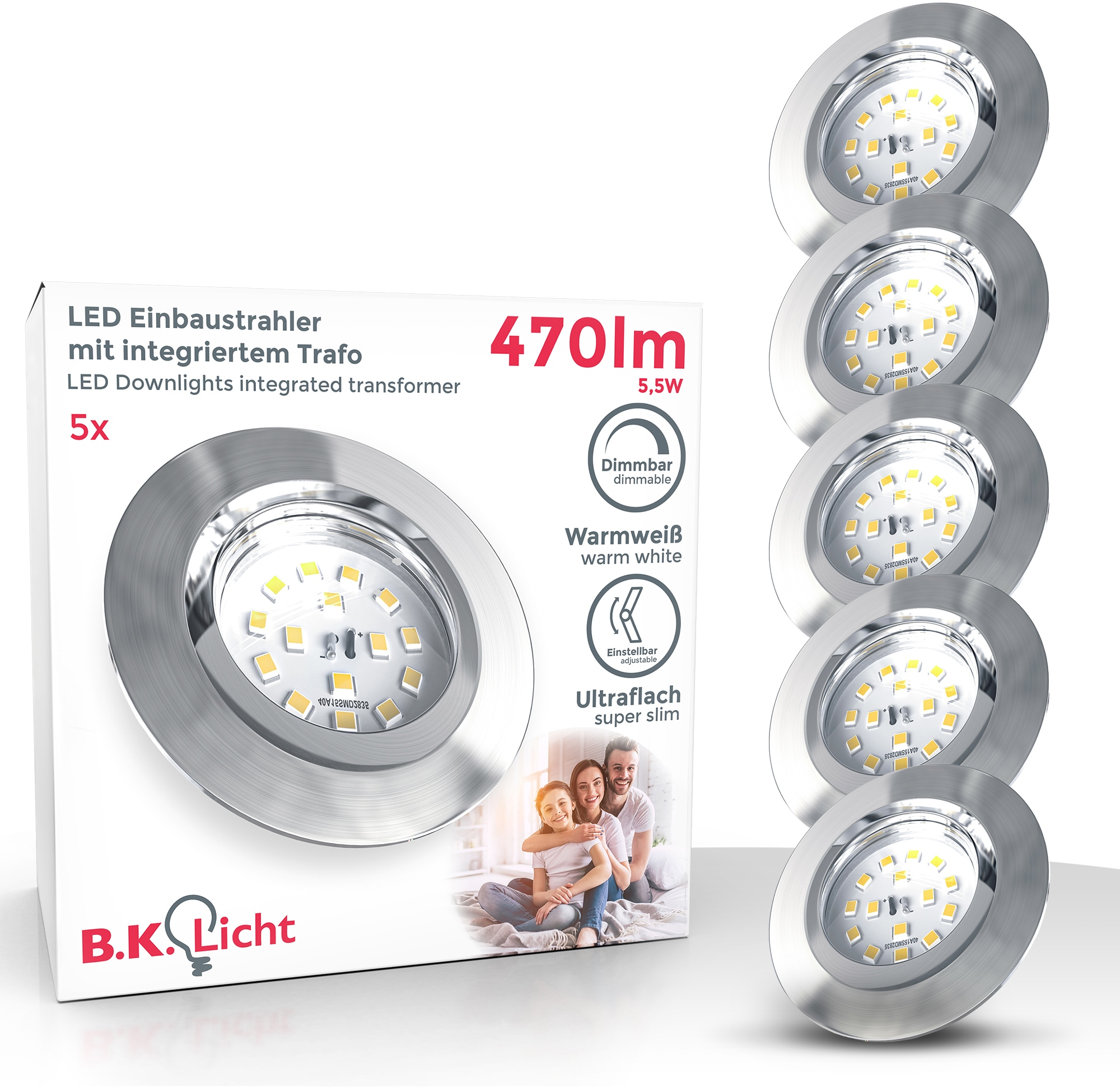 B.K.Licht LED Einbauleuchte, 5 Garantie Jahren 3-stufig, mit LED 3 kaufen schwenkbar Einbaustrahler, XXL online | Wandschalter, flammig-flammig, dimmbar