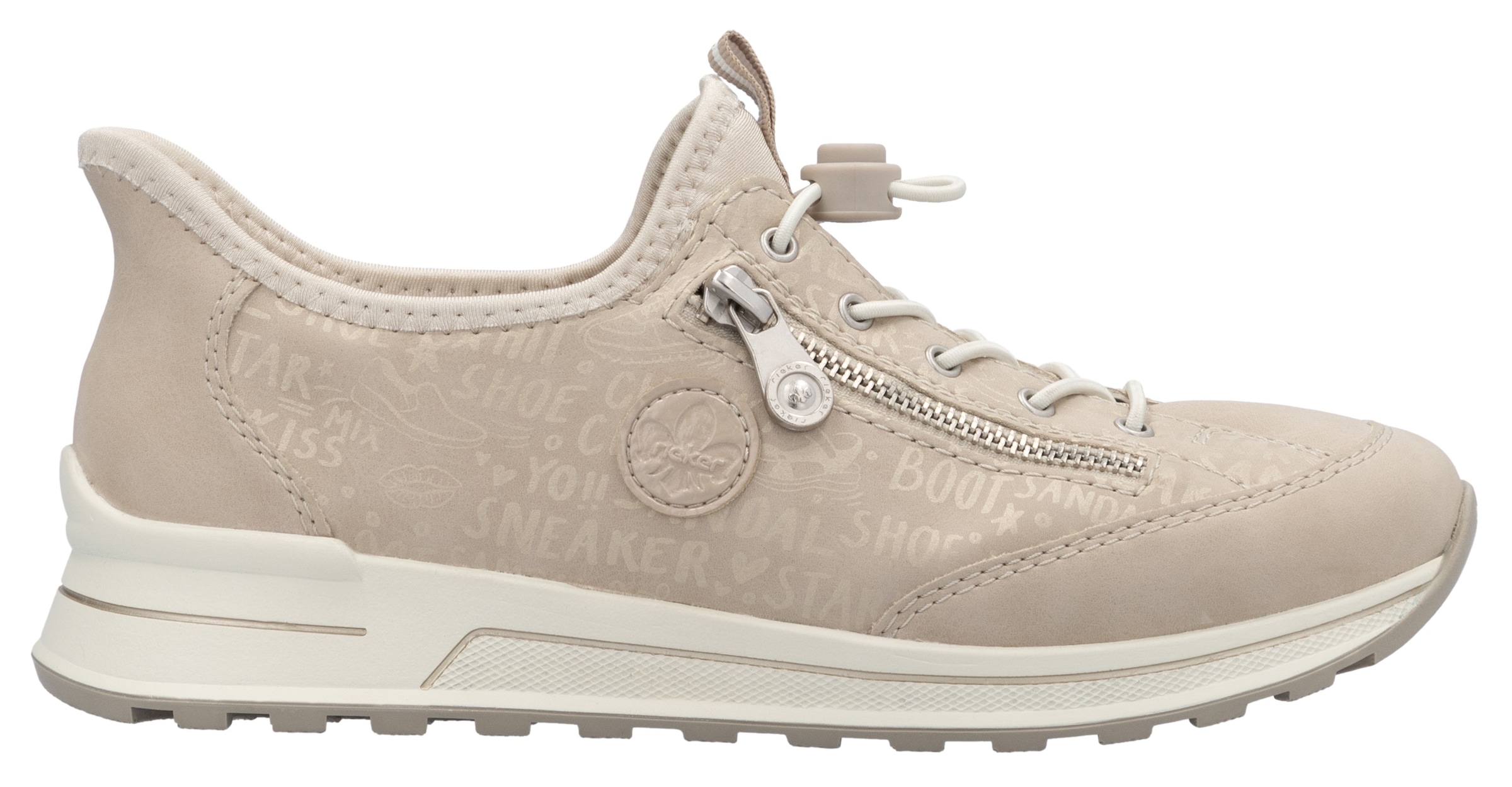 Rieker Slip-On Sneaker  , Schlupfschuh, Freizeitschuh, Halbschuh mit Lettering-Print