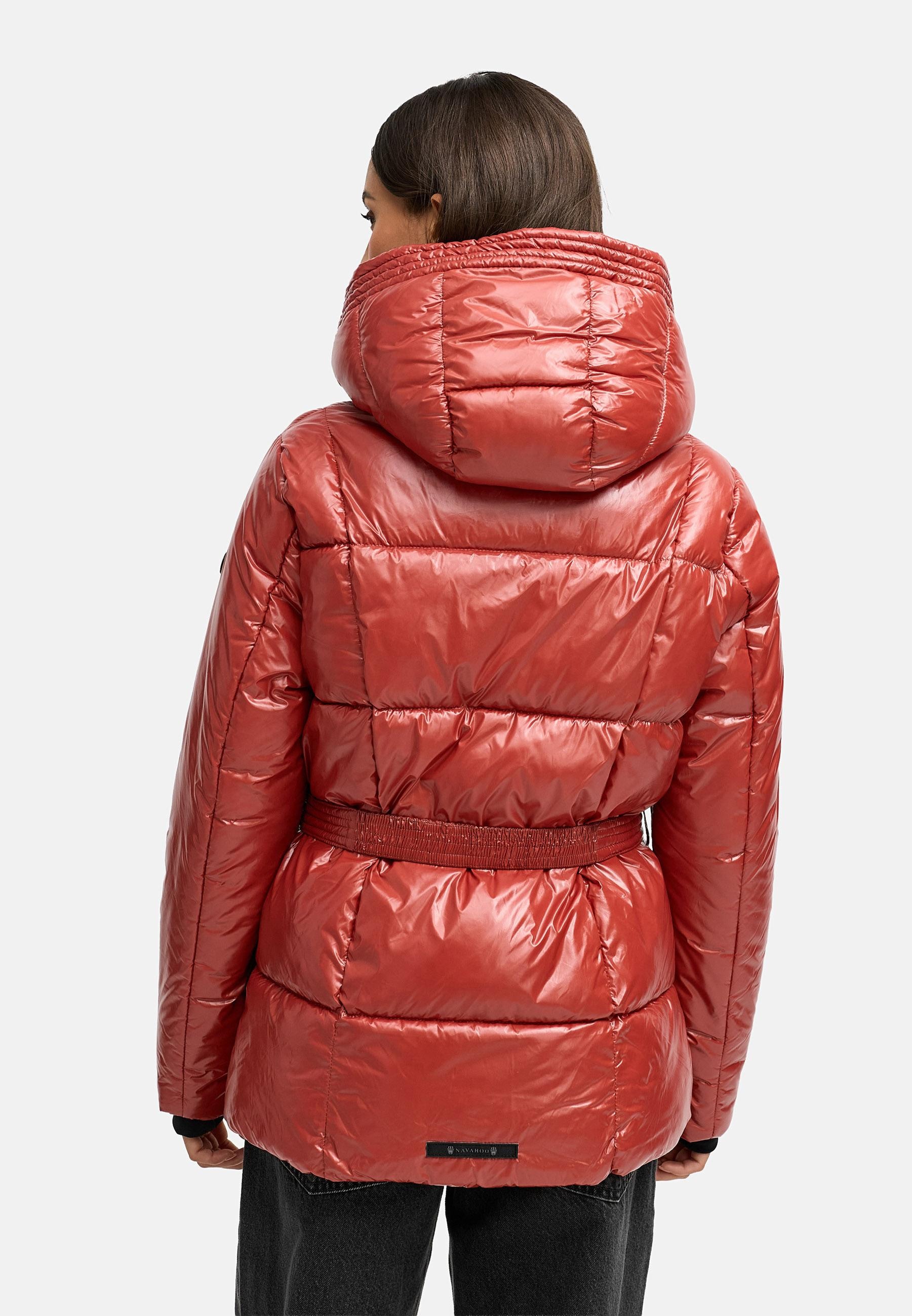 Navahoo Steppjacke »Steppjacke Eisglanz 14« mit Kapuze Glänzende Damen Winterjacke mit Taillengürtel