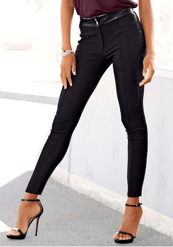 Stretch-Hose, mit Einsätzen aus Lederimitat, elegante Jerseyhose, casual-chic