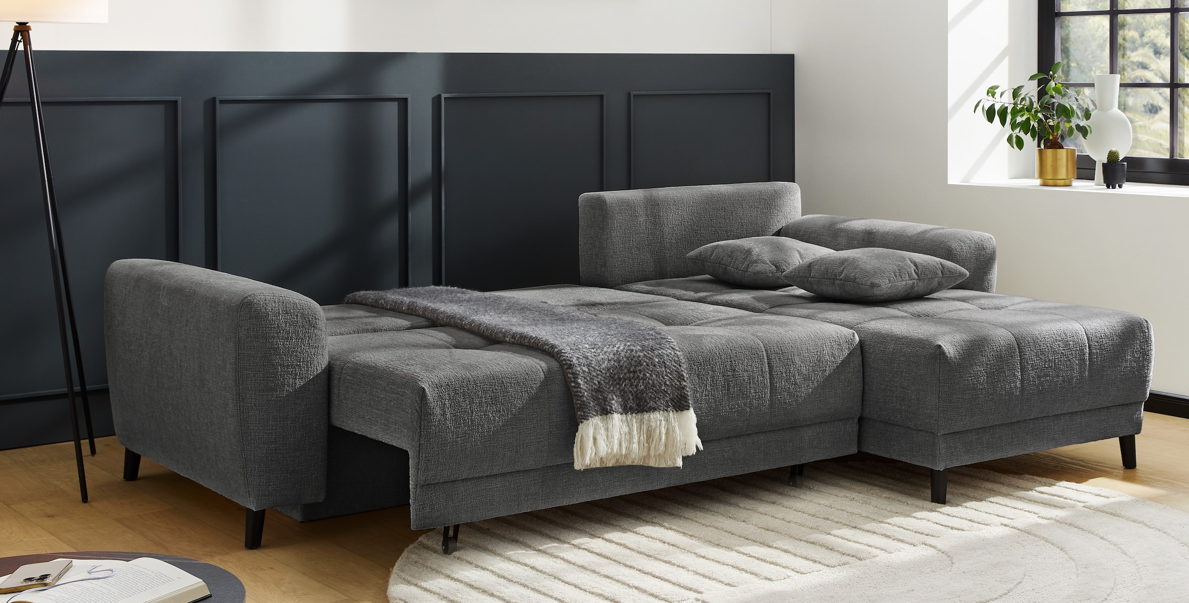 Jockenhöfer Gruppe Ecksofa »Beverly L-Form, B: 251 cm« mit Bettfunktion, Bettkasten & Zierkissen