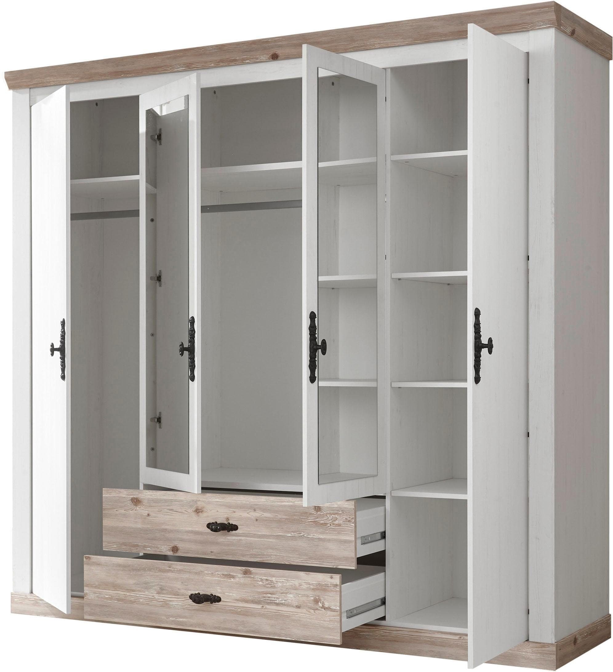 Home affaire Drehtürenschrank »Florenz Landhausschrank,rustikale Metallgriffe mit feinen Verzierungen«, Kleiderschrank mit Spiegel Schlafzimmerschrank BESTSELLER Garderobe
