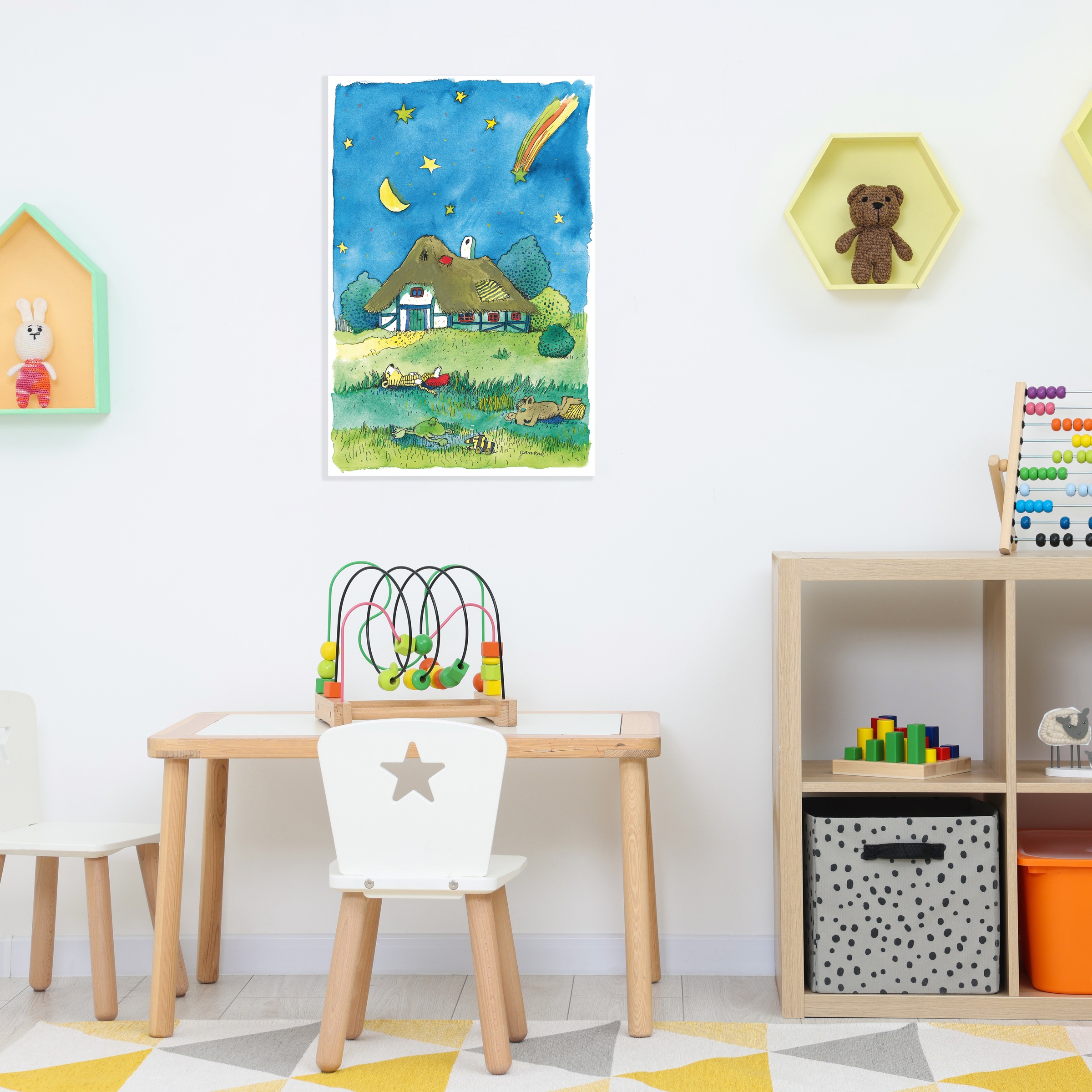 LuckyLinde Wanddekoobjekt »Der kleine Tiger und der kleine Bär bei Nacht«, (1 St.), Exklusive JANOSCH Kindermotive, Stahlschild