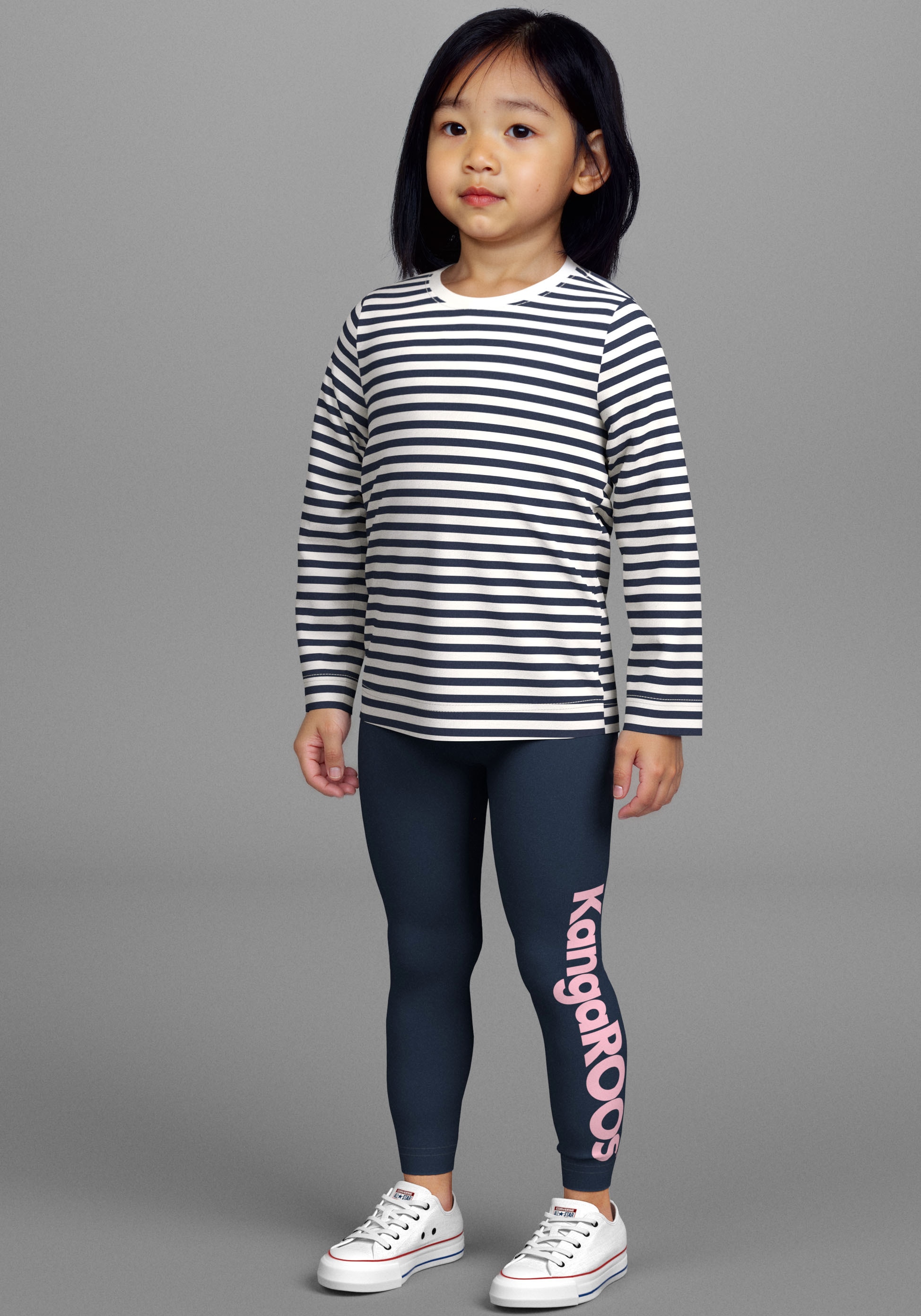 KIDSWORLD Langarmshirt »2er Pack 1x uni + 1x geringelt Langarmshirts« 2 Stk. 2er Pack Shirts mit Regenbogen und Ringel