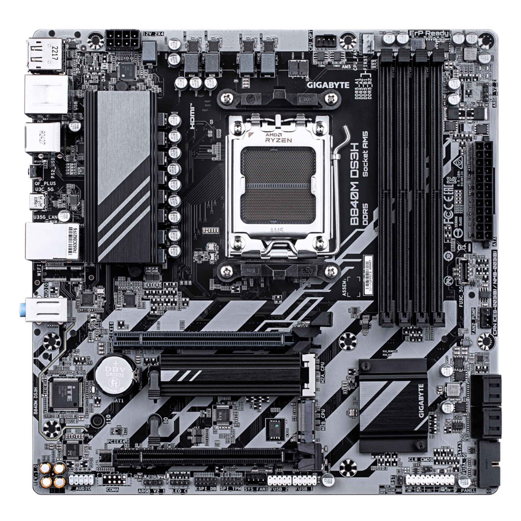 Gigabyte Mainboard »B840M DS3H Mainboard – AMD Ryzen 9000 CPUs, 8+2+2 Phasen VRM, bis zu 8«