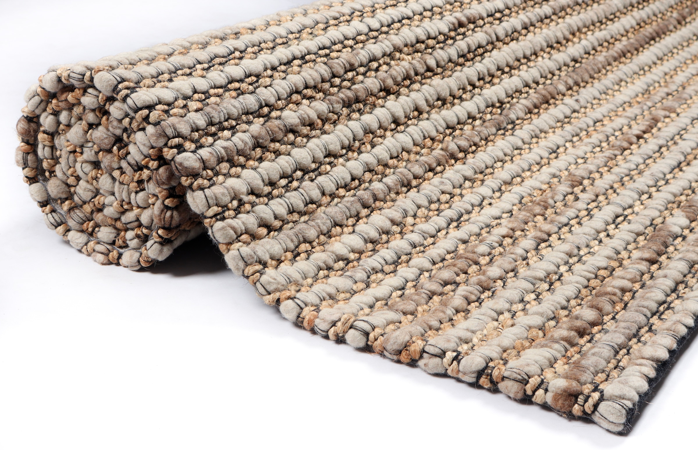 my home Wollteppich »Leevy, Wolle und Jute, handgewebt, Handweb Teppiche«, rechteckig, 25 mm Höhe, schöne Streifenoptik, Wohnzimmer, Schlafzimmer, Esszimmer