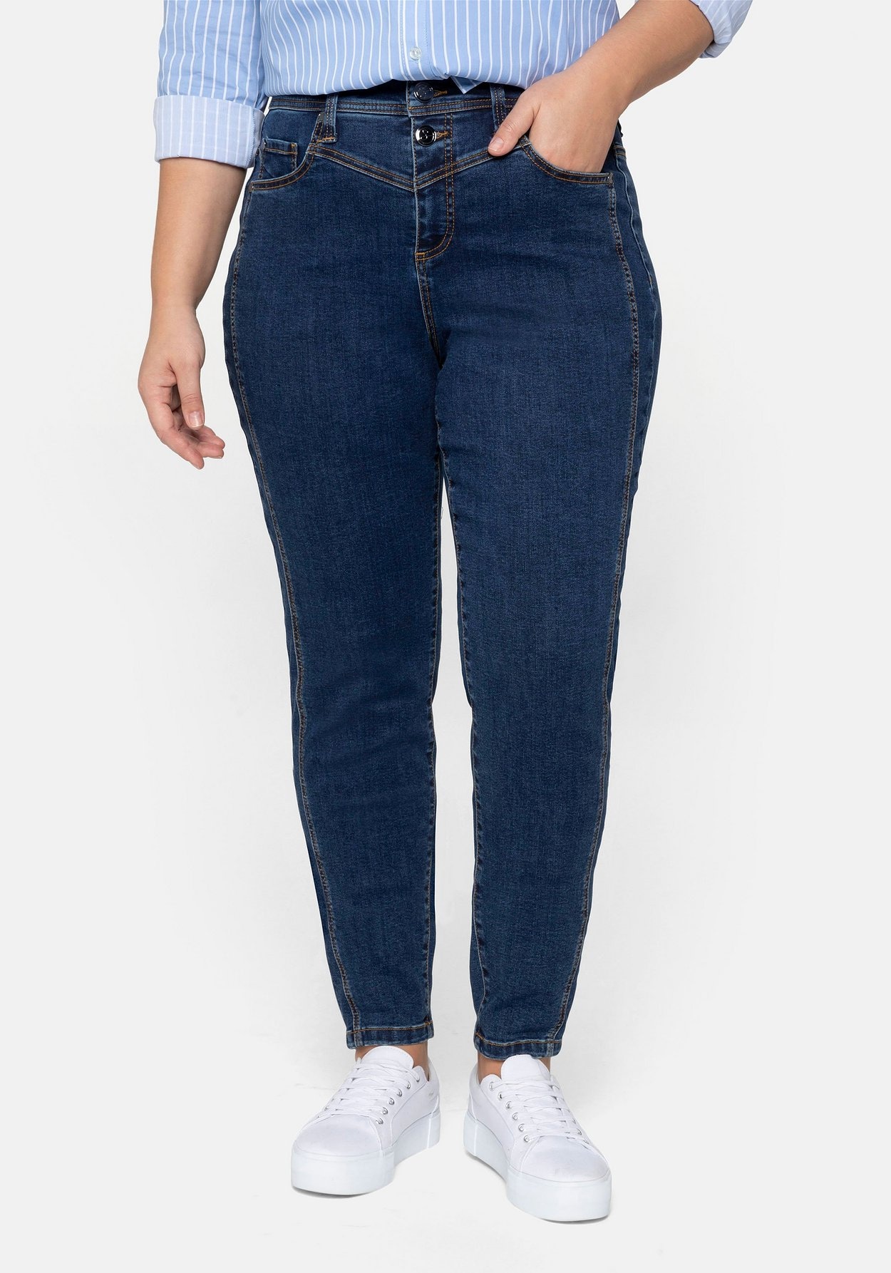 Sheego Stretch-Jeans »Jeans «Die Girlfriend», mit vorverlegter Seitennaht«