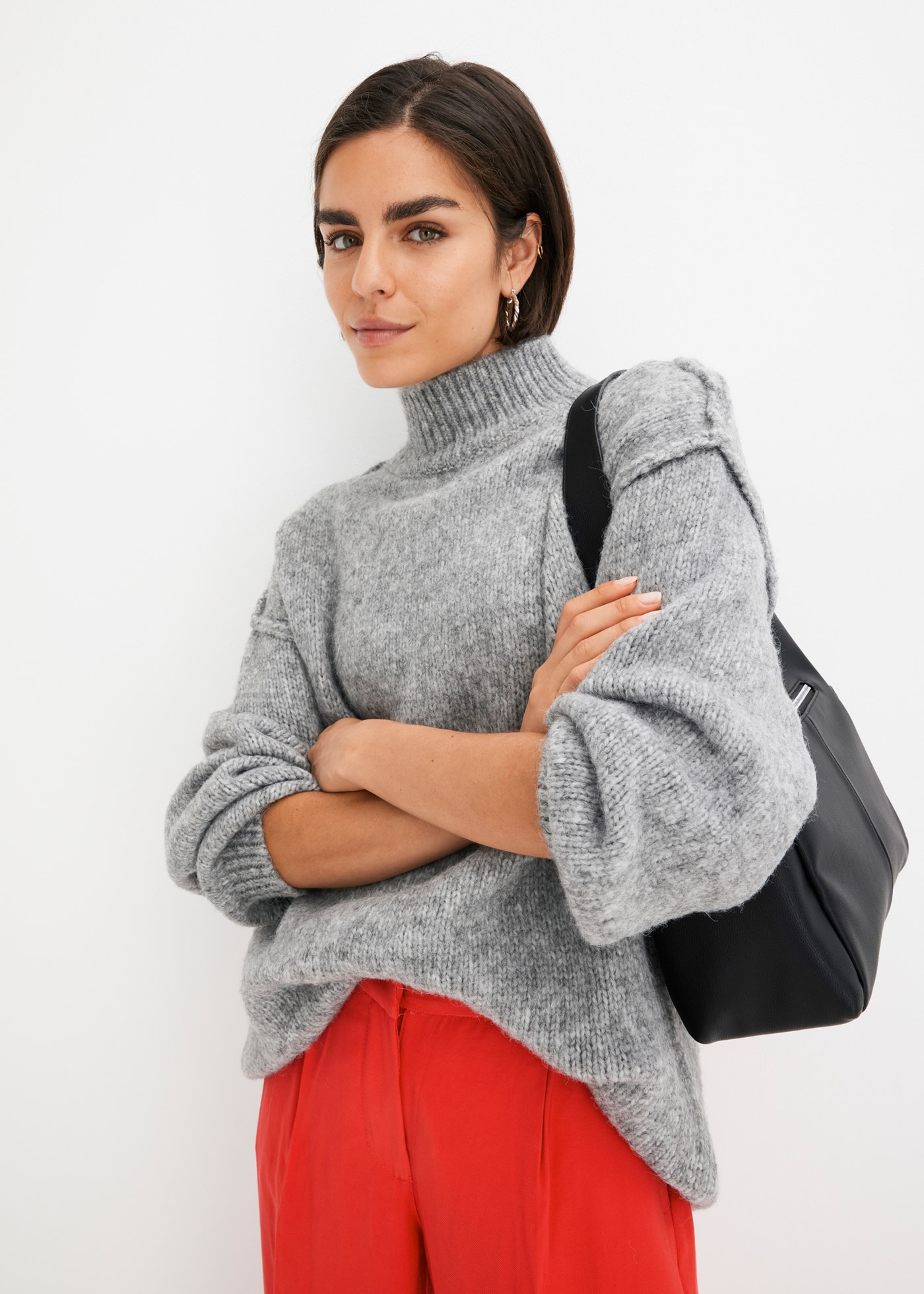 bonprix Strickpullover »Grobstrick-Pullover« aus Polyester, Polyacryl, Polyamid und Wolle, mit Stehkragen