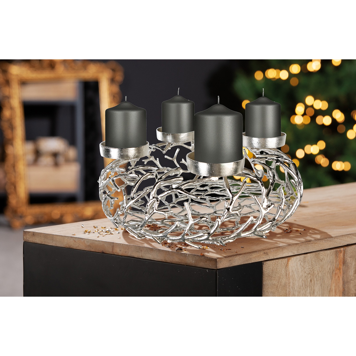 GILDE Adventskranz "Twigs" Aluminium, silber, verschiedene Größen
