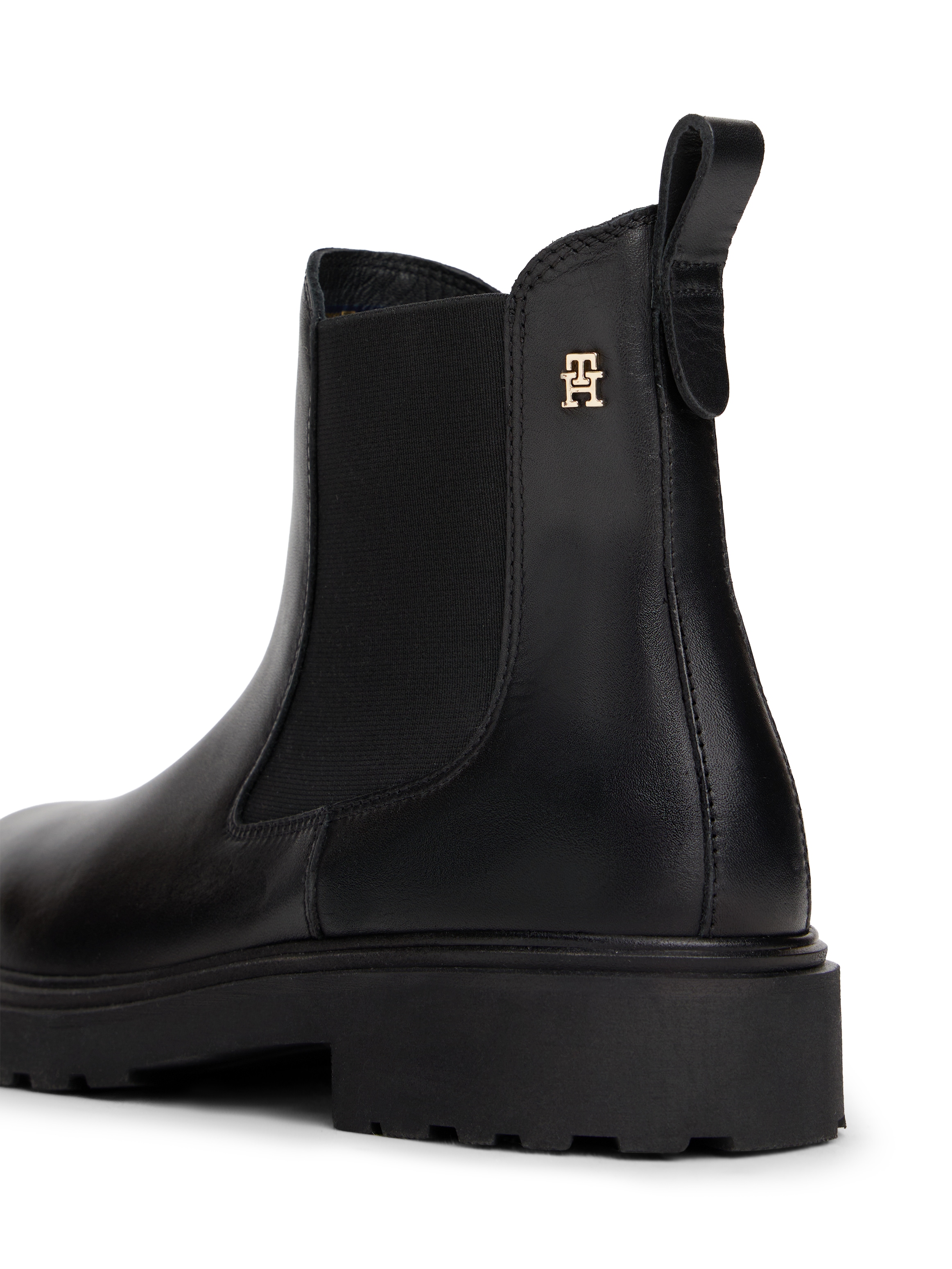 Tommy Hilfiger Chelseaboots »TH LEATHER CLEATED CHELSEA«  , Blockabsatz, Stiefelette, Schlupfboots, beidseitiger Stretcheinsatz