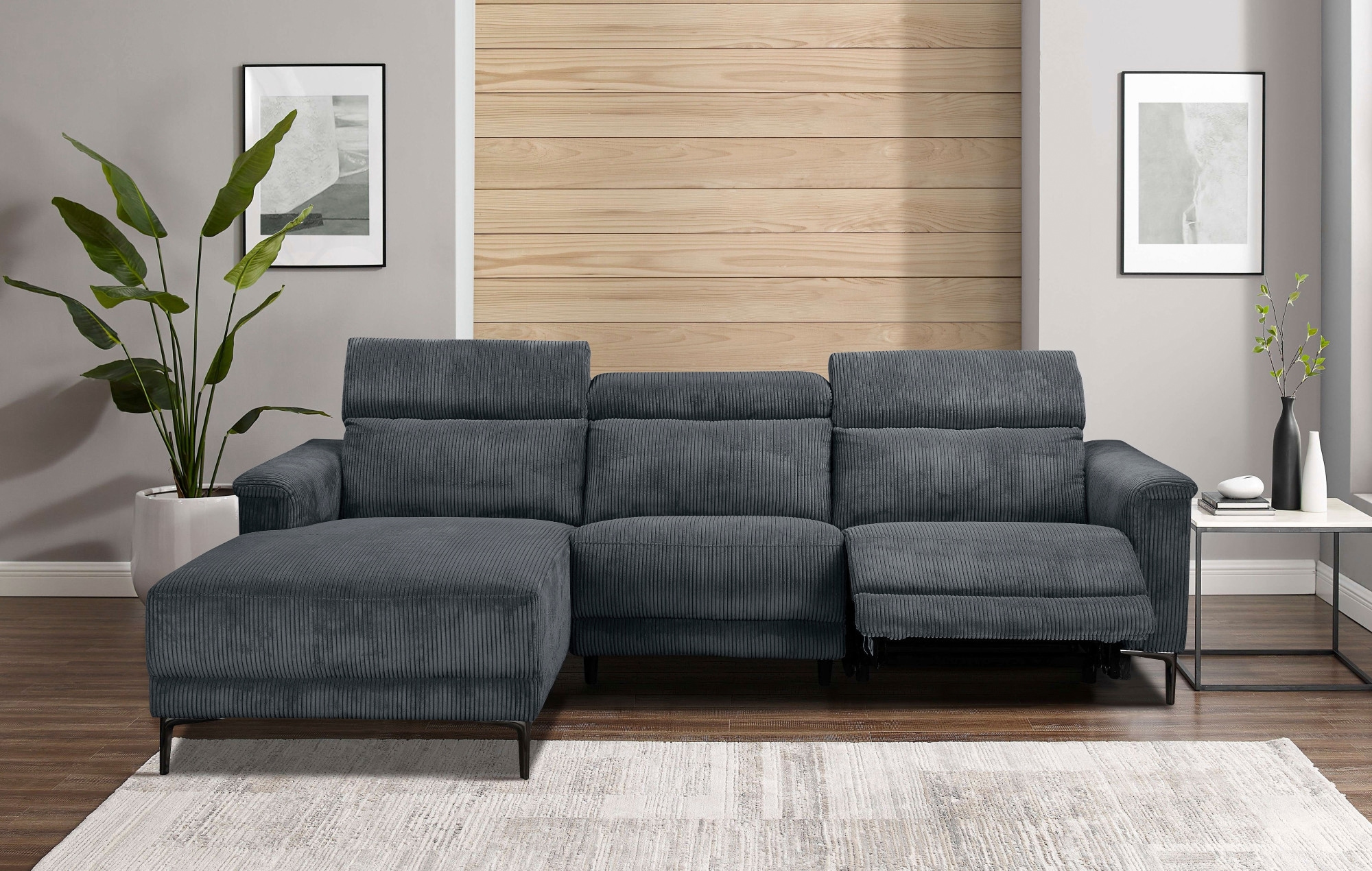 Home affaire Ecksofa »Lund in Cord, L-Form, 261 cm, manuelle und elektr. Relaxfunktion,«, USB-C und Kopfteilverstellung