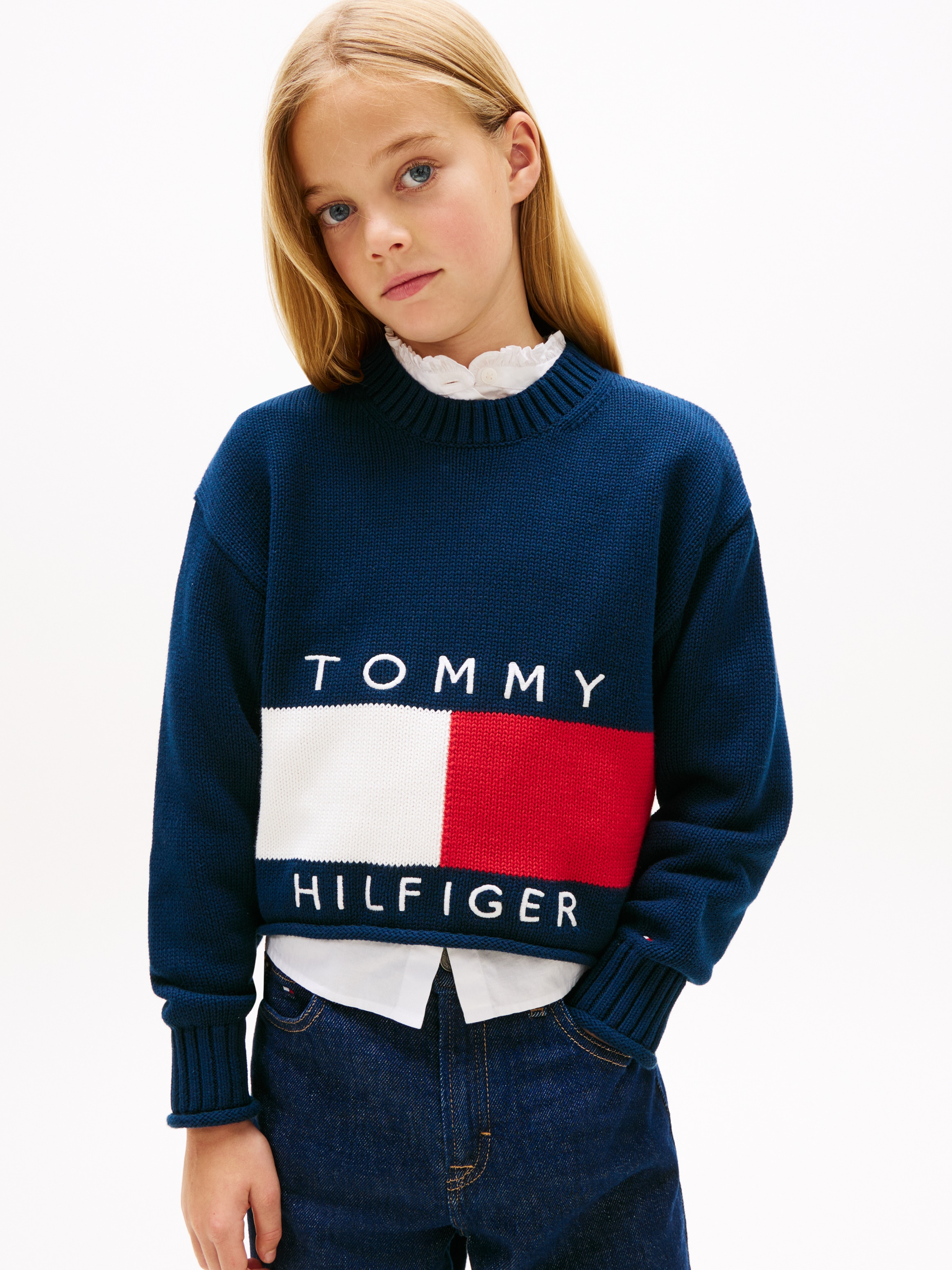 Tommy Hilfiger Strickpullover Kinder bis 16 Jahre, mit Rundhalsausschnitt