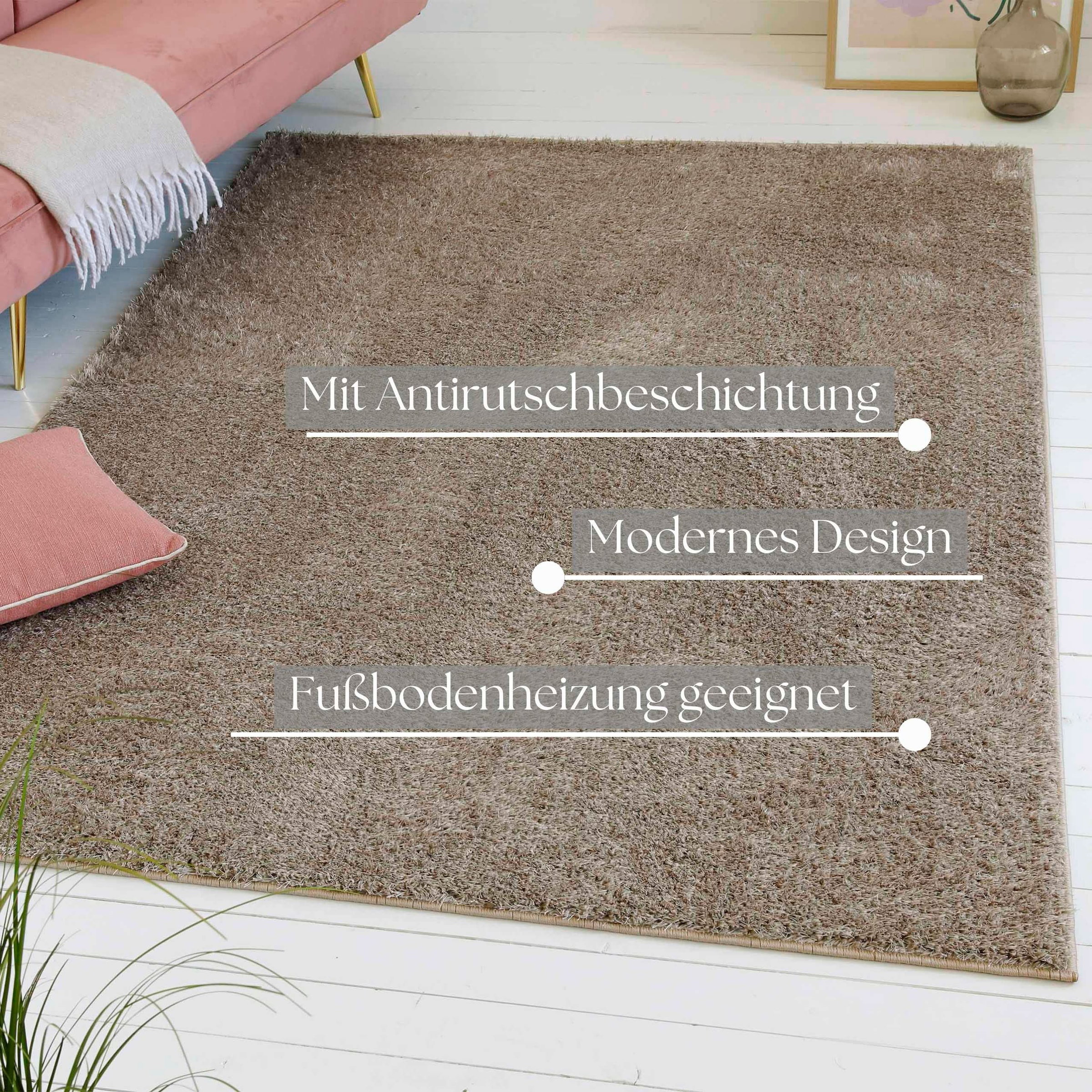 my home Hochflor-Teppich »Nickolas, auch als Läufer erhältlich«, rechteckig, 30 mm Höhe, Langflor, Shaggy, weicher Hochflor, uni farben, mit Glanz, Wohnzimmer