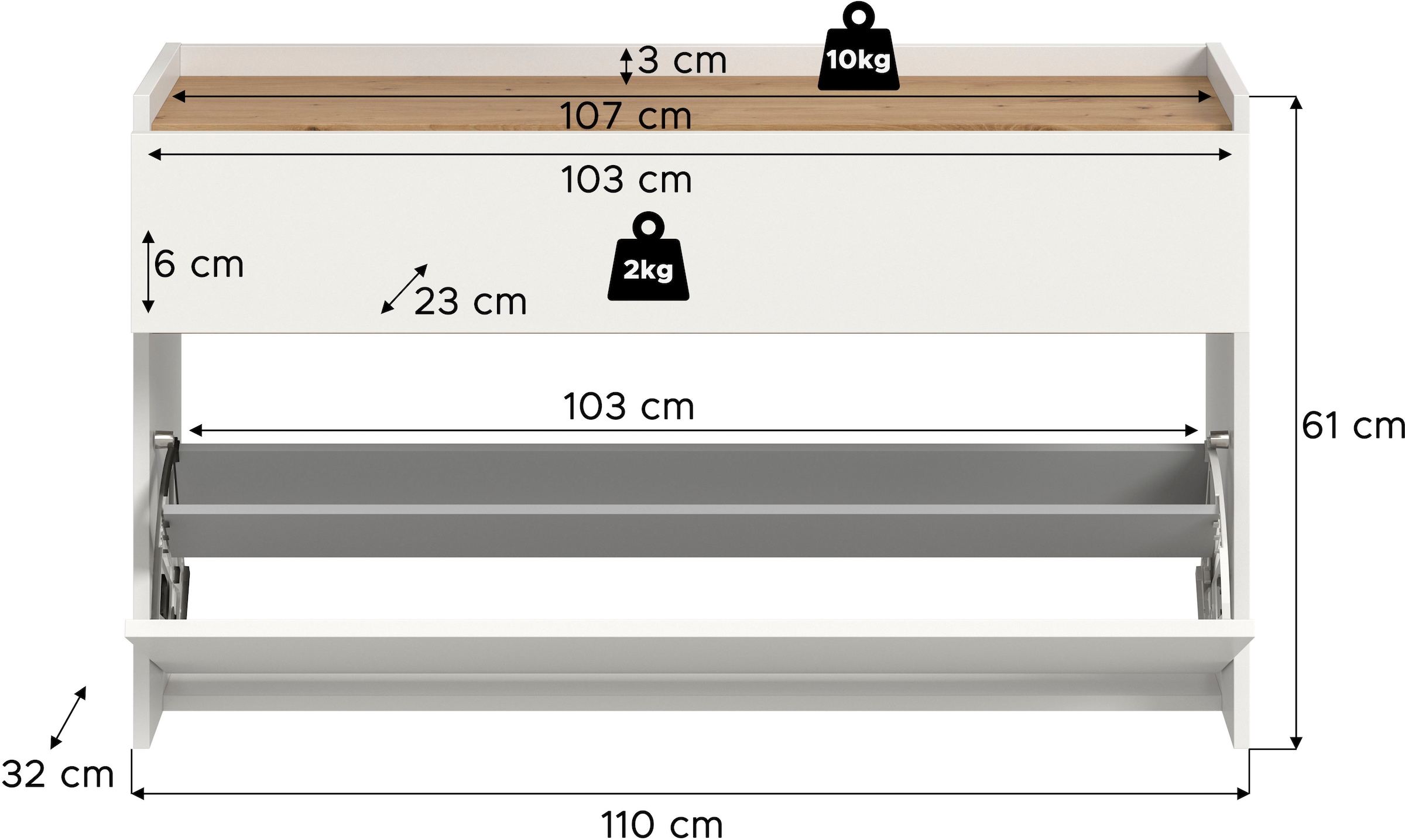 INOSIGN Schuhschrank »EVRID, Breite 110cm, hängend, 1 Schubkasten, 1 Schuhwalze« individuell mit anderen Artikel der Serie EVRID erweiterbar, 1 Stk. tlg. Schuhkommode, Kommode, Sideboard, Garderobenschrank, Flurkommode