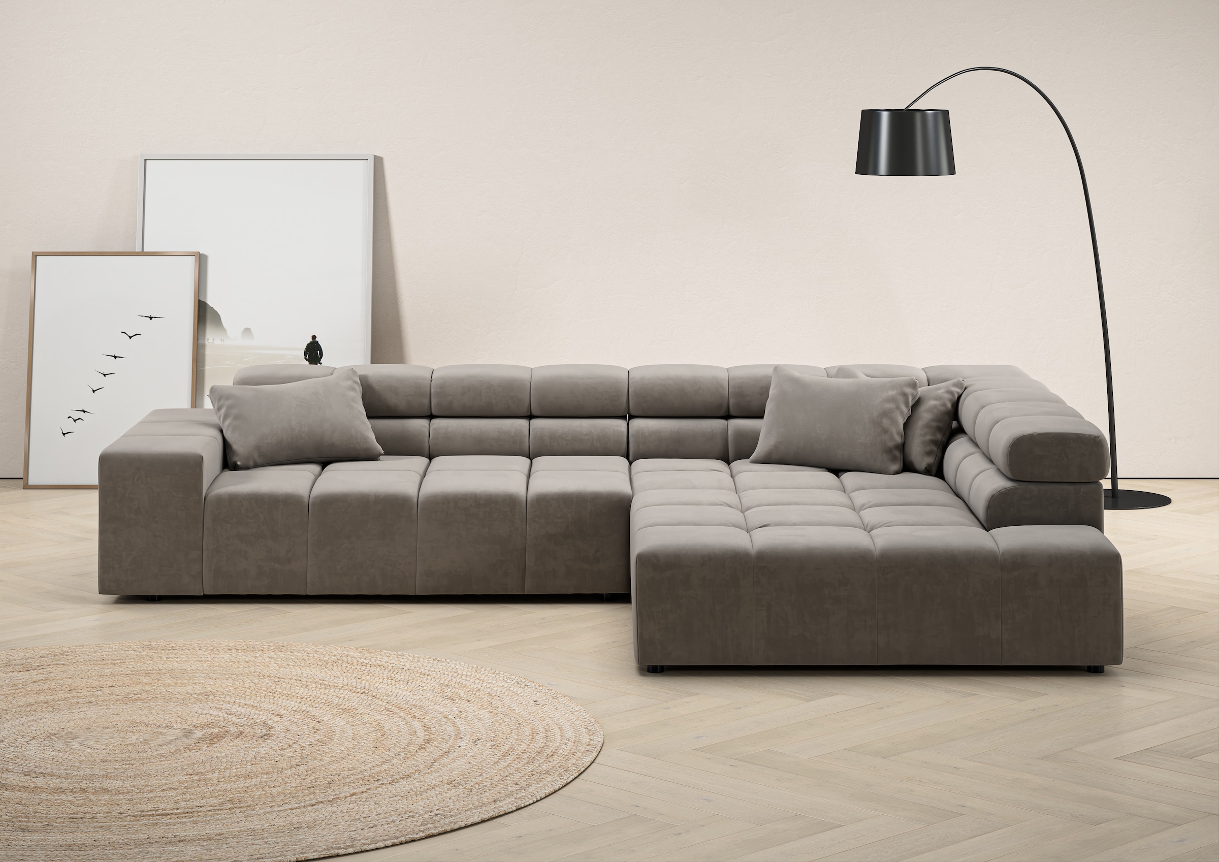 INOSIGN Ecksofa »Ancona incl. Kopfteilverstellung, Zierkissen Breite 319cm, L-Form«, wahlweise motorische Sitztiefenverstellung, auch in Cord + Easy Care