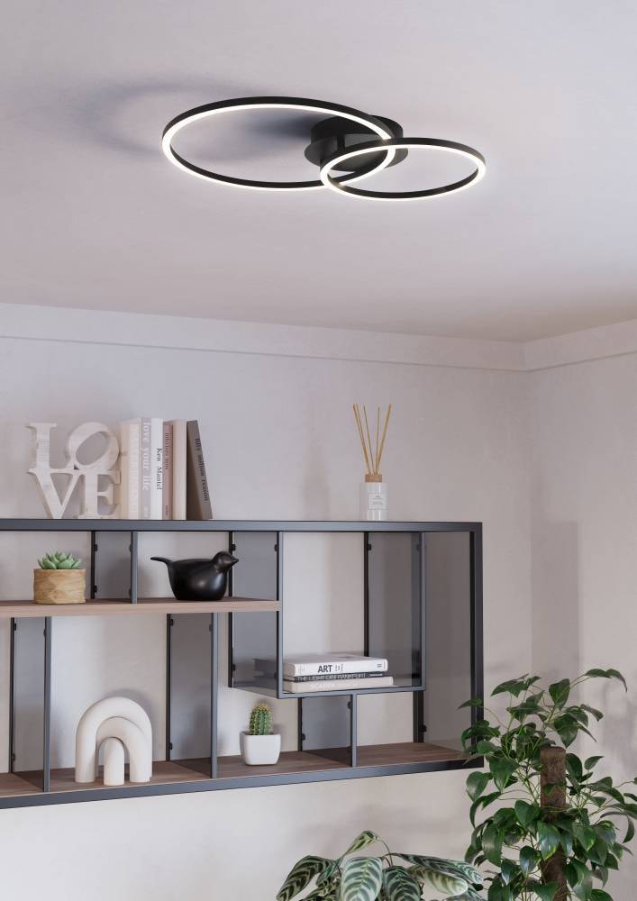 EGLO LED Deckenleuchte »Palmaves Deckenlampe, schwarzes Aluminium, Nachtlicht, Rund« LED-Board 1 Stk. Warmweiß minimalistisch, zeitlos, flache Bauform, Wohnzimmer, 39x29x7cm