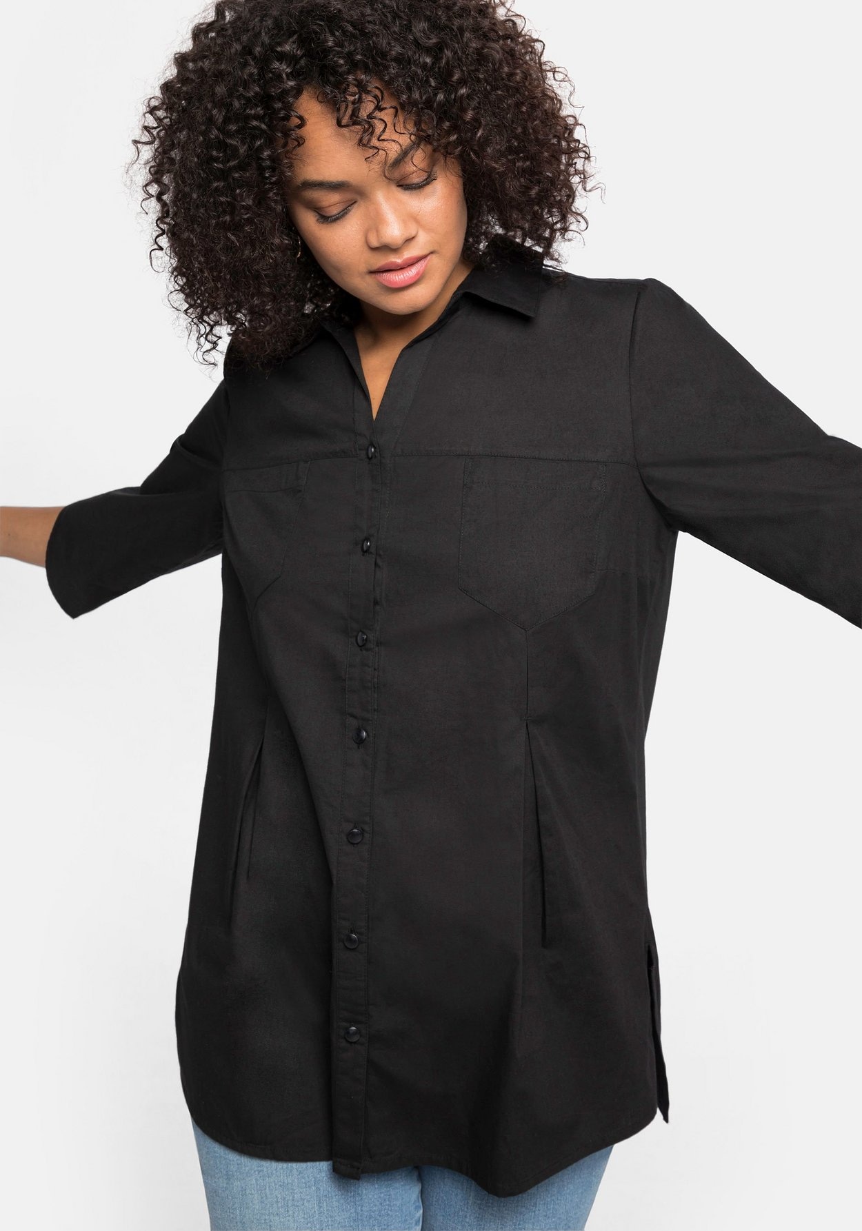 Sheego Hemdbluse »Bluse mit 3/4-Arm und dekorativen Falten«