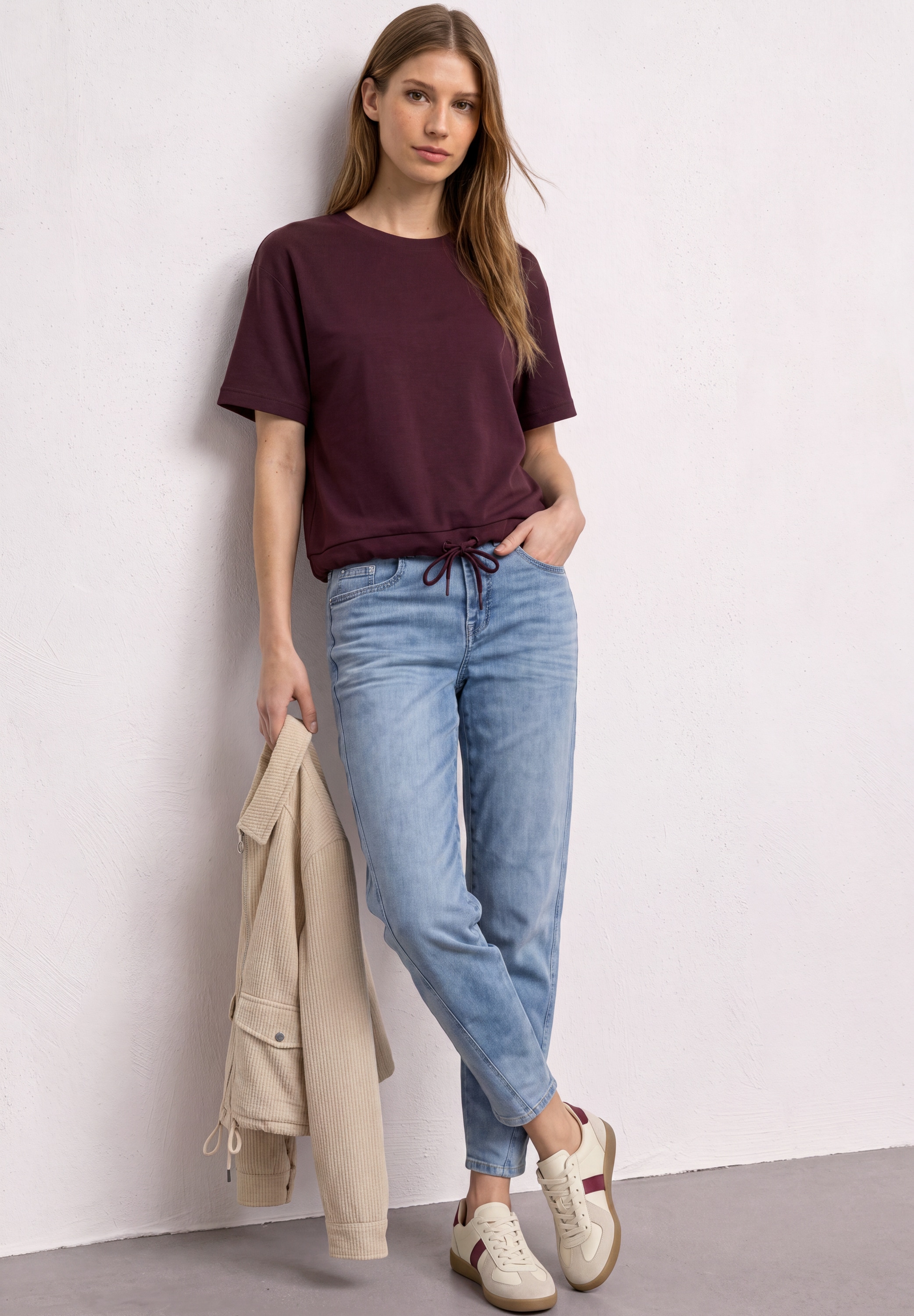 STREET ONE T-Shirt mit Tunnelzug am Saum, im Silk-Look