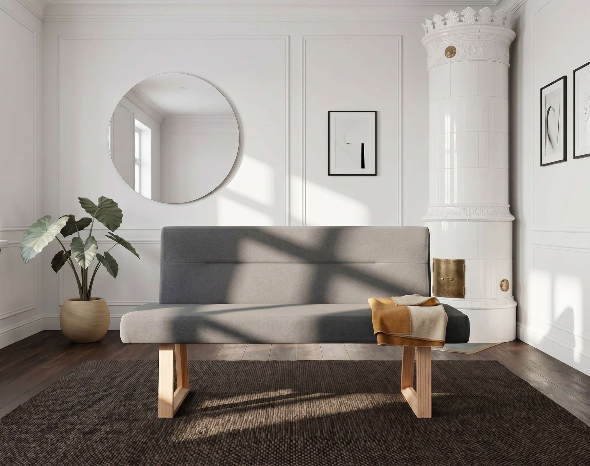 OTTO home Essbank »Emilia« Beine aus massiver Eiche, pflegeleichtem Webstoff Bezug, Breite 140 cm