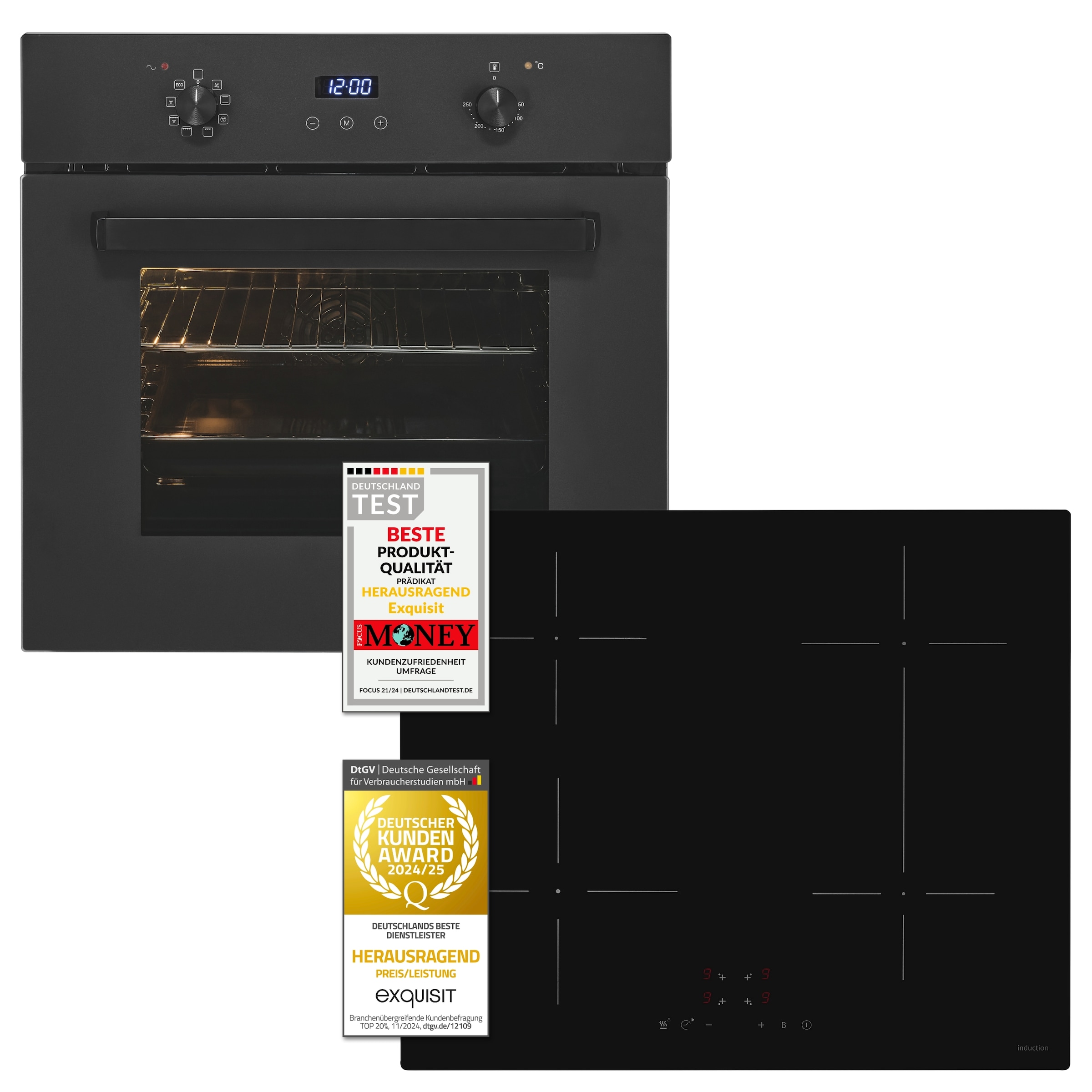 exquisit Backofen-Set »EBE367-H-120 mattschwarz« Set, 2 Stk. tlg.