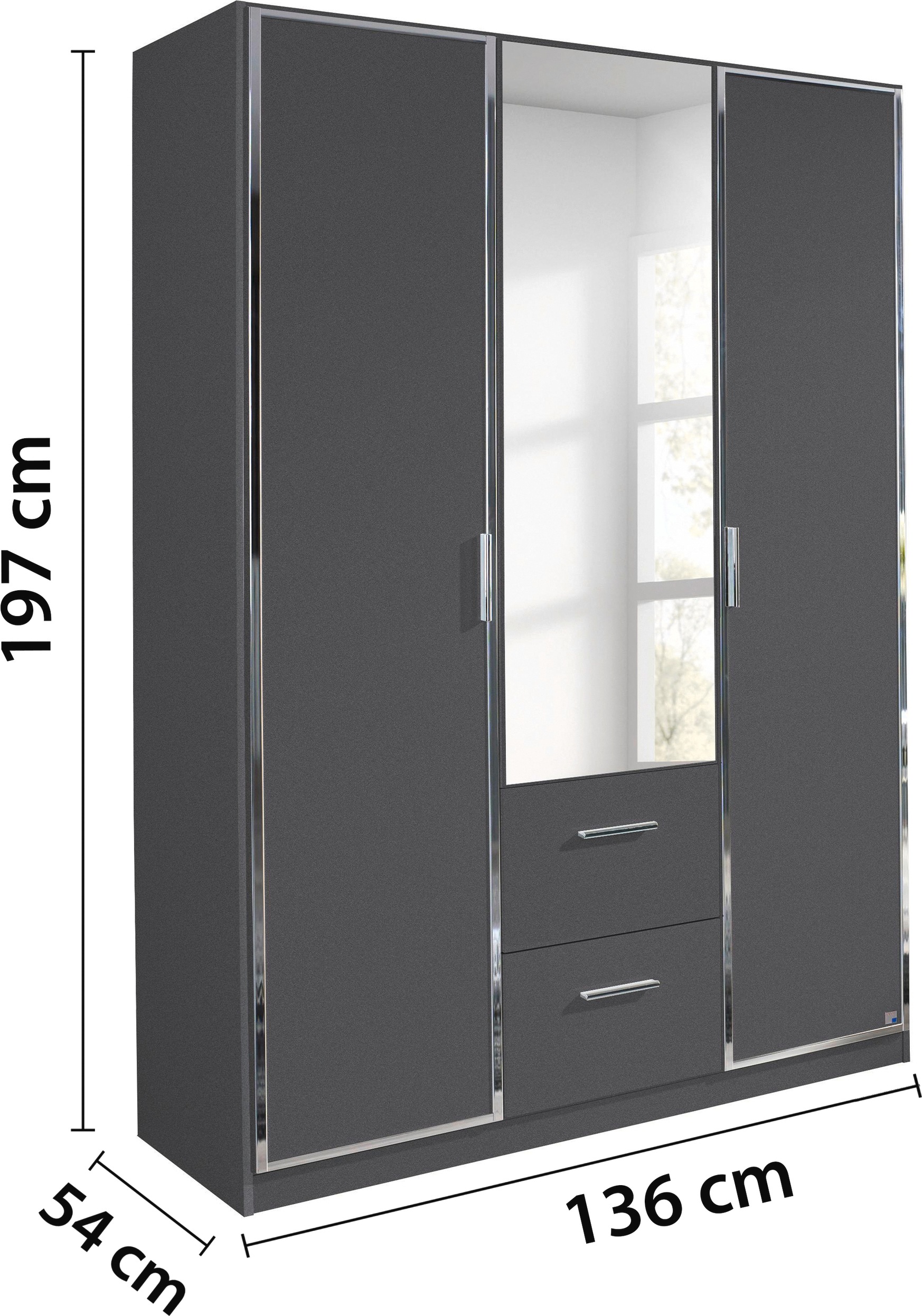 rauch Drehtürenschrank »Marl« mit eleganten Chromgriffen sowie Aufleistungen