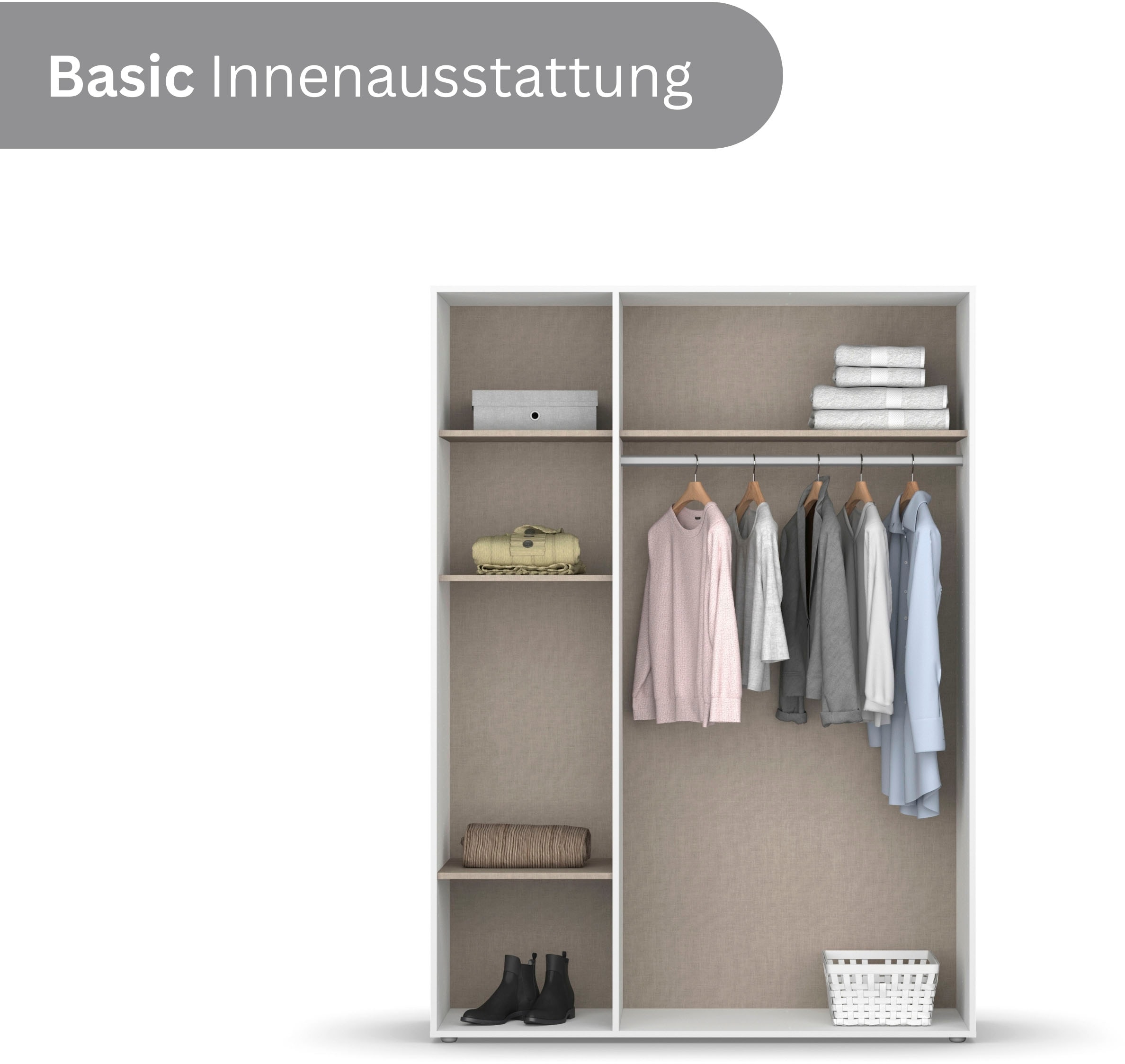 rauch Drehtürenschrank »Kleiderschrank Schrank Garderobe Wäscheschrank NAGATA viel Stauraum«, (in 3 verschiedenen Ausstattungen BASIC/CLASSIC/PREMIUM), mit modernen Stangengriffen in Graumetallic TOPSELLER MADE IN GERMANY