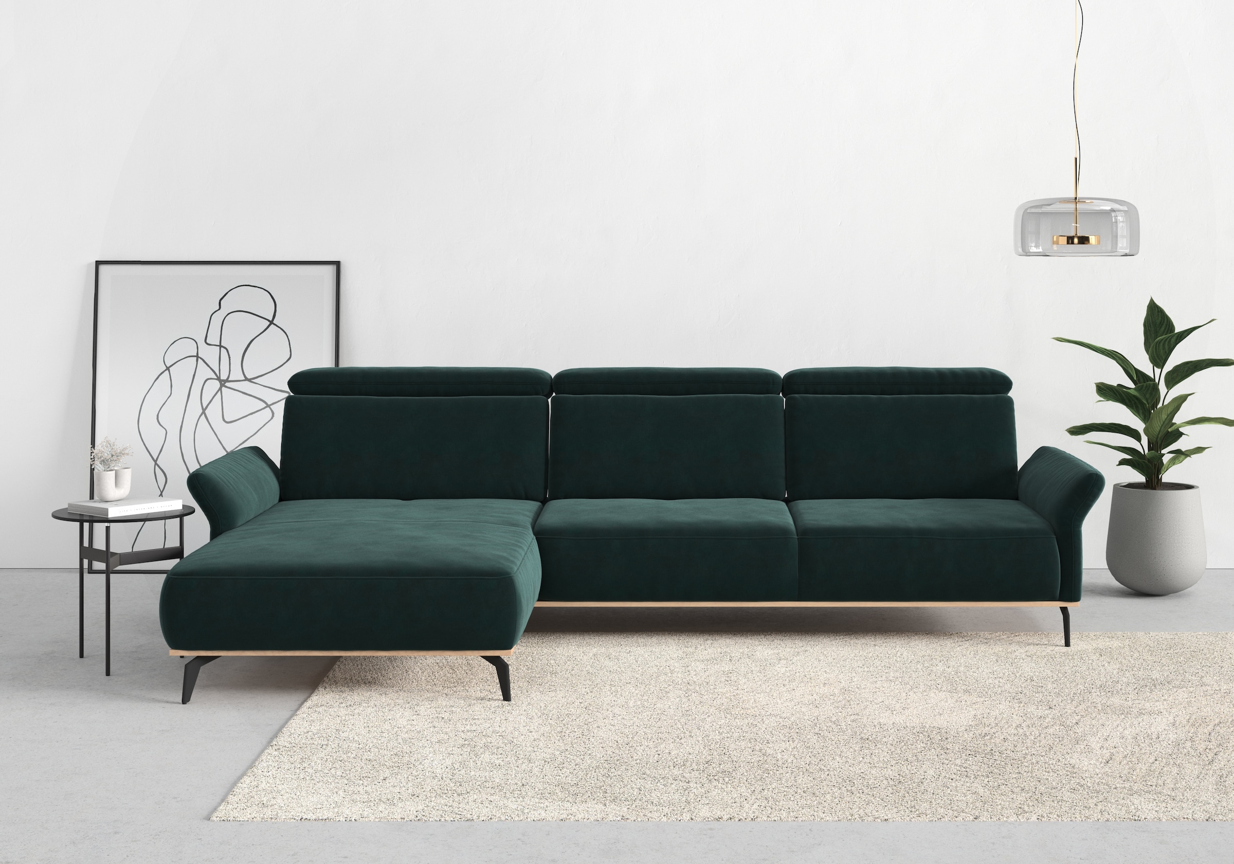 Places of Style Ecksofa »Fjord L-Form«, massiv, wahlweise mit Armlehnfunktion, Kopf- Sitztiefenverstellung