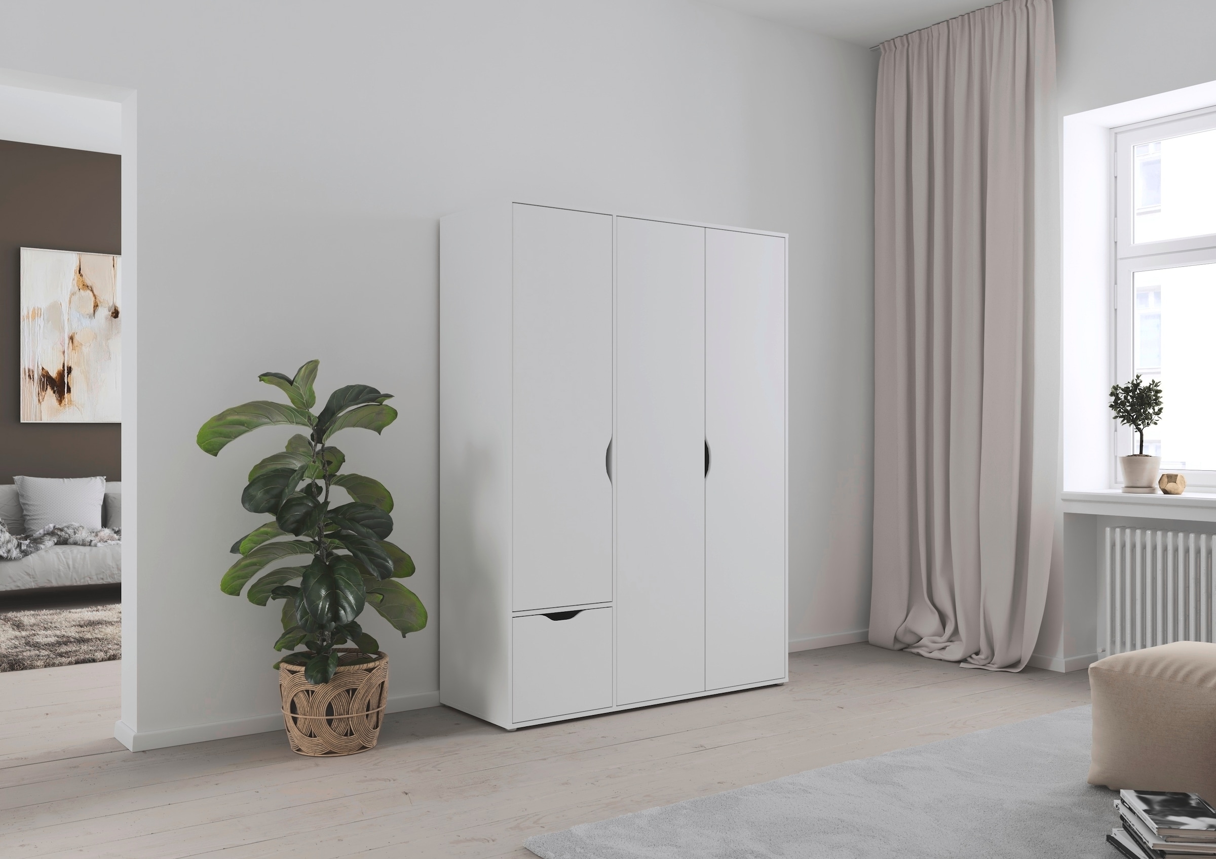 rauch Drehtürenschrank »Kleiderschrank Schrank Garderobe Wäscheschrank NARAI mit Schubladen« in 3 verschiedenen Ausstattungen BASIC/CLASSIC/PREMIUM,  Griffausfräsungen für eine grifflose Optik TOPSELLER MADE IN GERMANY