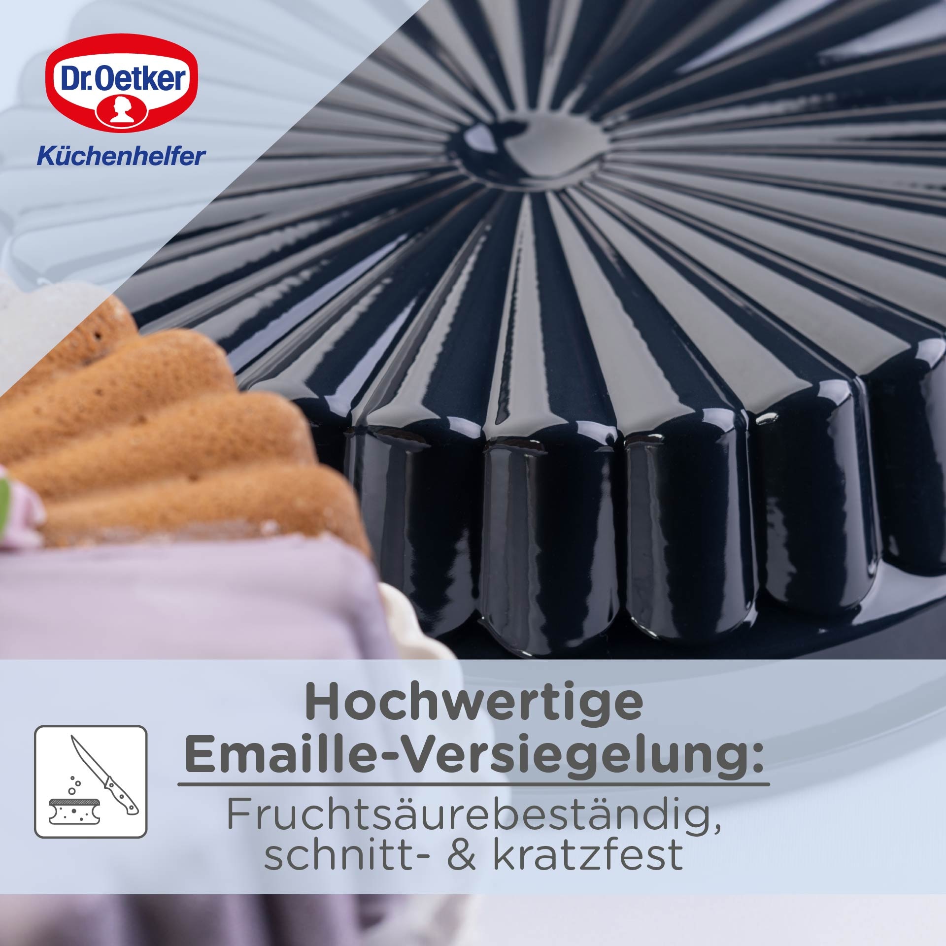 Dr. Oetker Küchenhelfer Backform »Charlottenform Back-Liebe Emaille, Ø 28 cm, ozeanblau« Emaille-Versiegelung, schnitt- und kratzfest, spülmaschinengeeignet