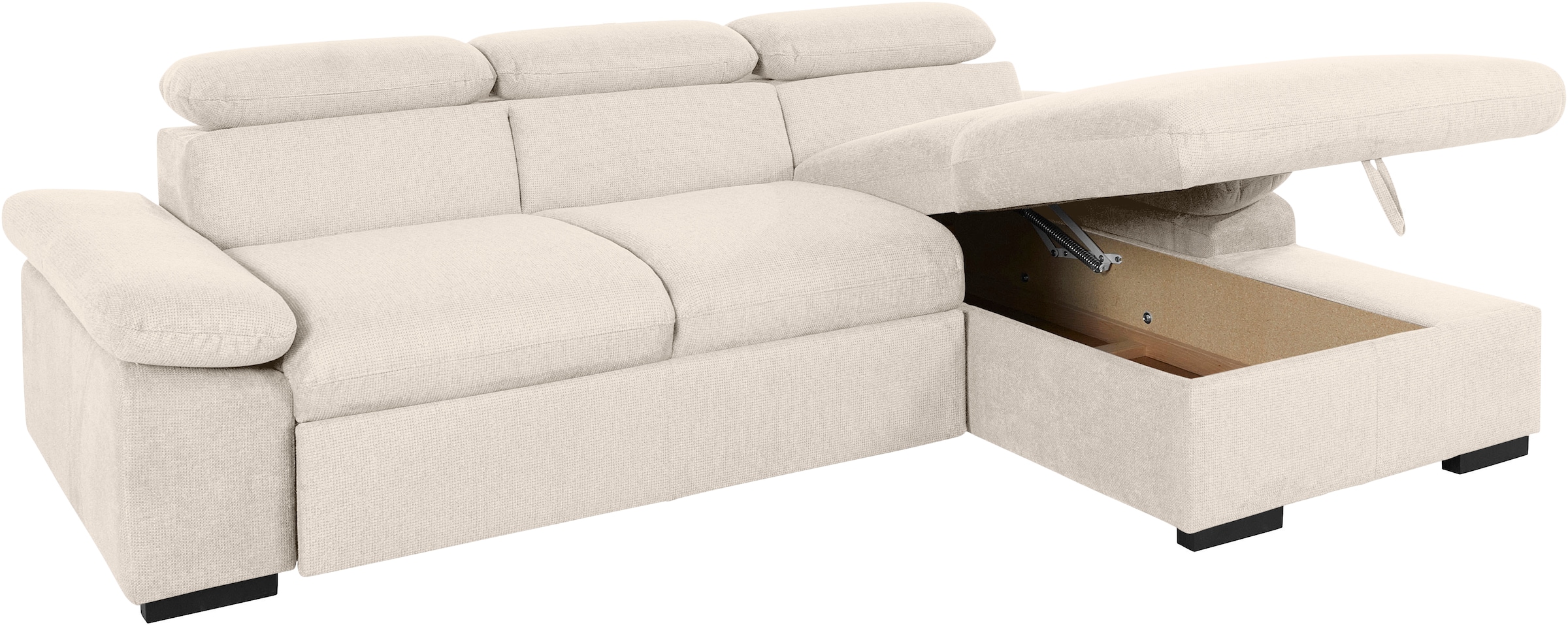 COTTA Ecksofa »Lola L-Form mit Kopfteilfunktion & Hocker«, (Set, mit Hocker), wahlweise mit Bettfunktion, Bettkasten & Armteilverstellung