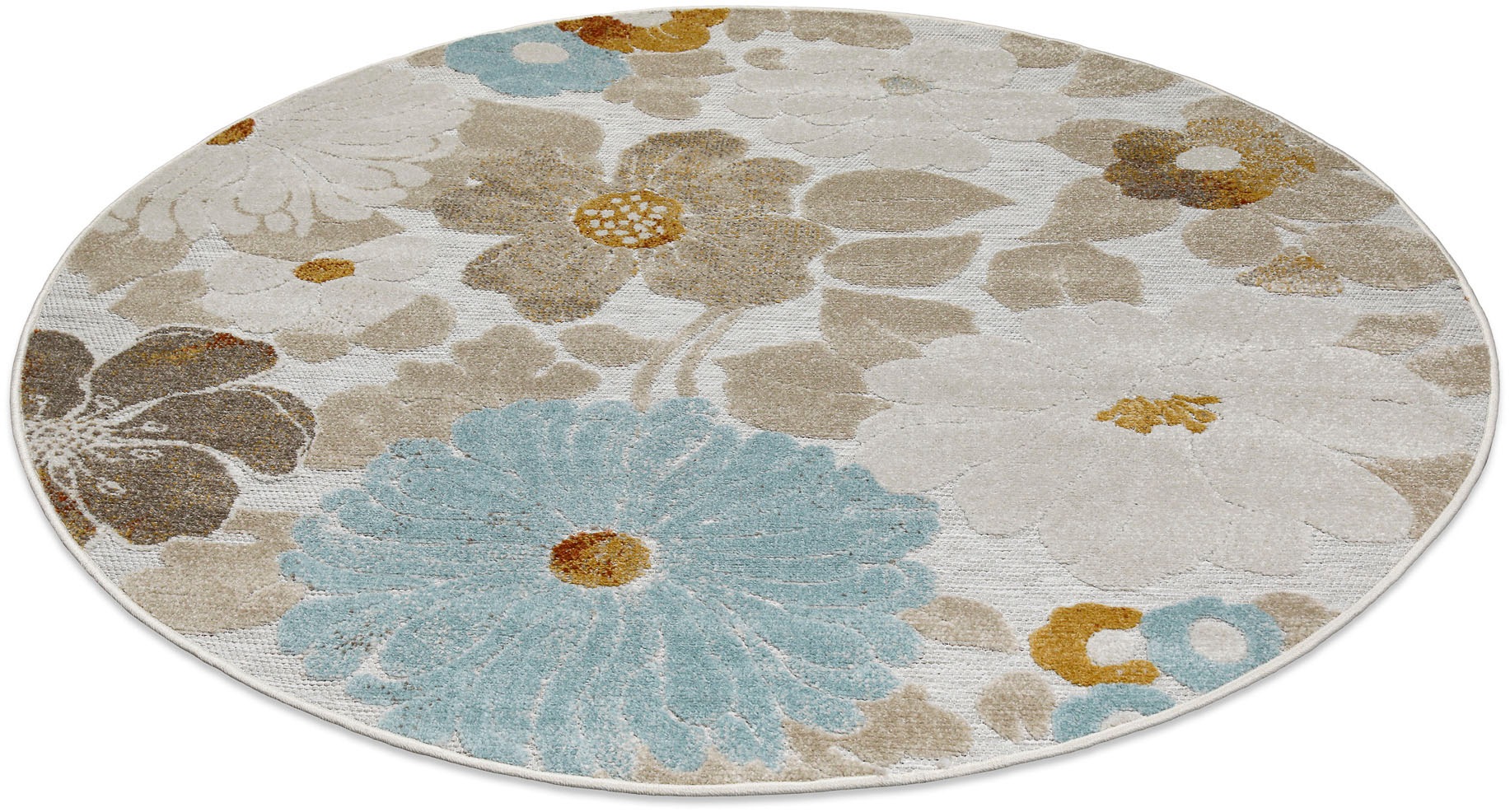 Wecon home Outdoorteppich »Beach Flower«, rund, 5 mm Höhe, für Innen & Außen, strapazierfähig, pflegeleicht, Hoch-Tief Effekt
