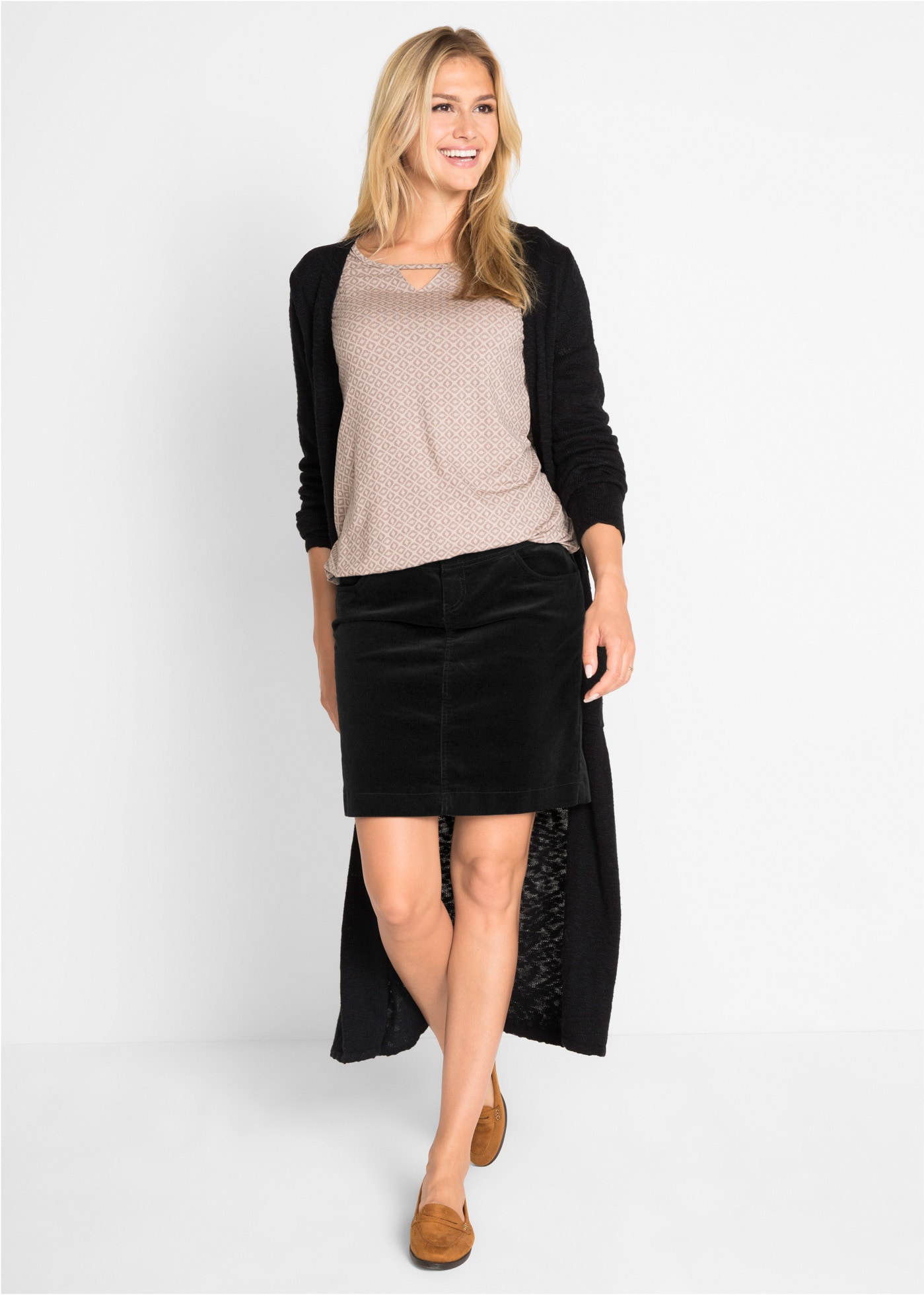 bonprix Cordrock »Stretch-Cordrock« aus Baumwolle, kurz bis Mitte Oberschenkel, gerade Passform