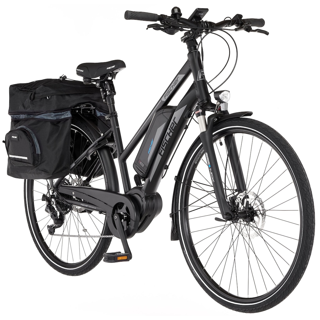 FISCHER Fahrrad E-Bike »VIATOR ETD 1861 557«, 10 Gang, Shimano, Deore, Mittelmotor 250 W, (mit Gepäckträgertasche)