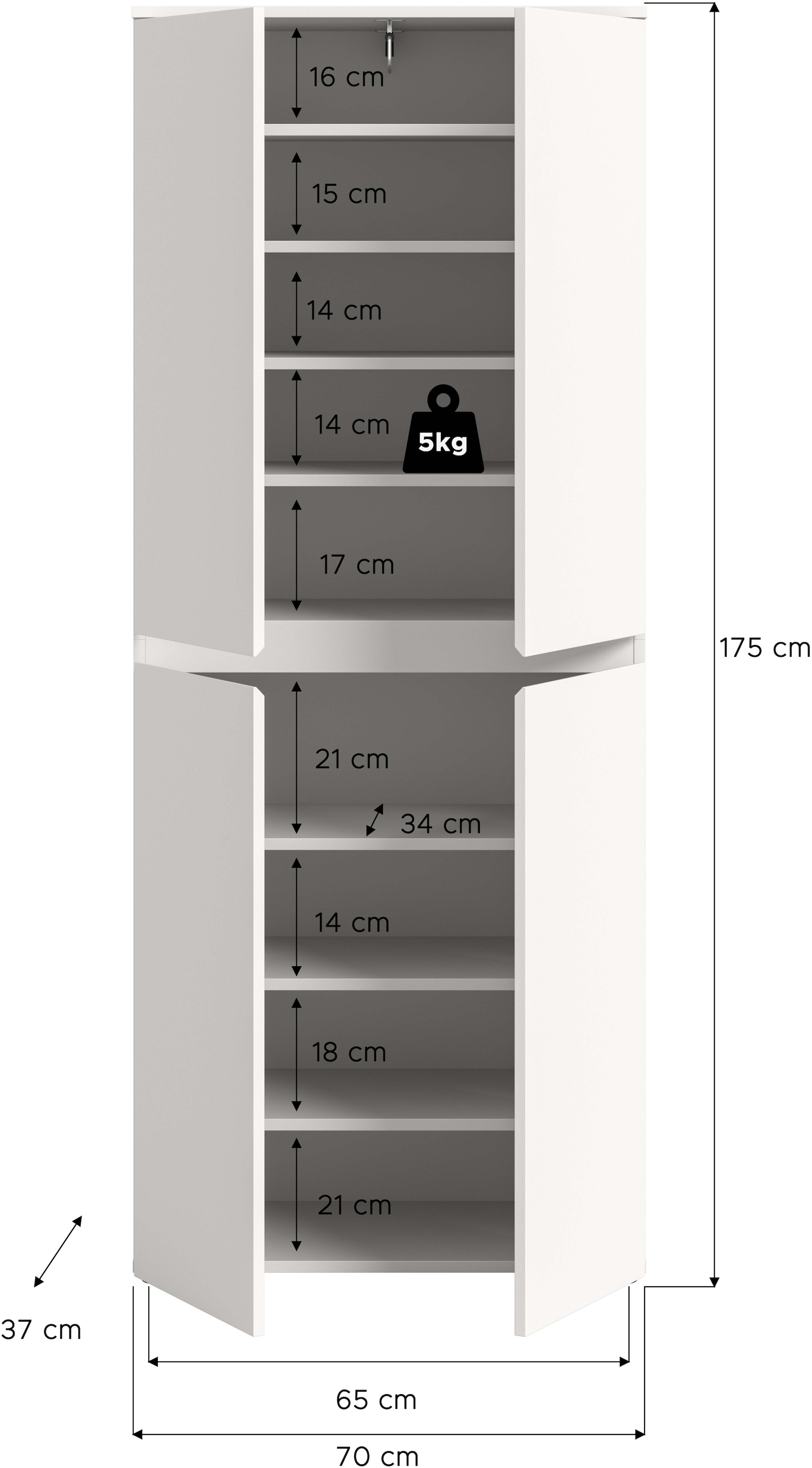 Home affaire Mehrzweckschrank »CIPELA, 70x175 cm, viel Stauraum, variable Einlegeböden, Kleiderstange« in vielen verschiedenen Trendfarben verfügbar, 1 Stk. tlg. Schuhschrank, Kleiderschrank, Universalschrank, Aktenschrank, Schrank