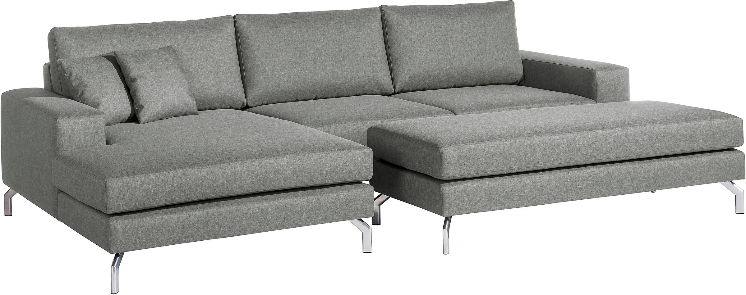 Max Winzer® Ecksofa »Flori Set inkl. Hocker, guter Sitzkomfort, aktuelles Design«, (Spar-Set, Ecksofa und Hocker), elegant mit abgewinkelten Chromfüßen, inklusive Zierkissen