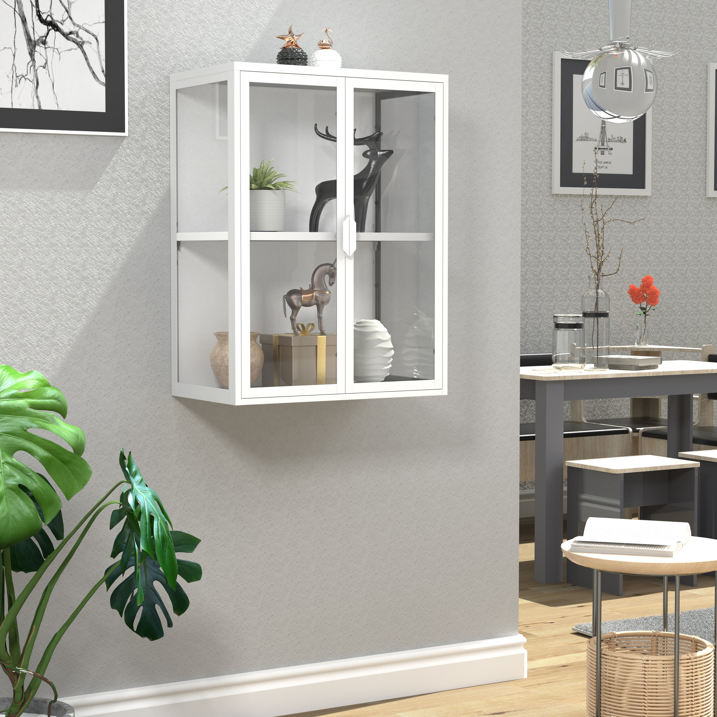 VCM Wandregal »VCM Glasvitrine hängend | Vitrine Glas mit ESG-Sicherheitsglas | Maße ca. H. 80 x B. 60 x T. 35 cm | Hängevitrine Glas | Modern und platzsparend | Glas Vitrinenschrank - Flokas M«