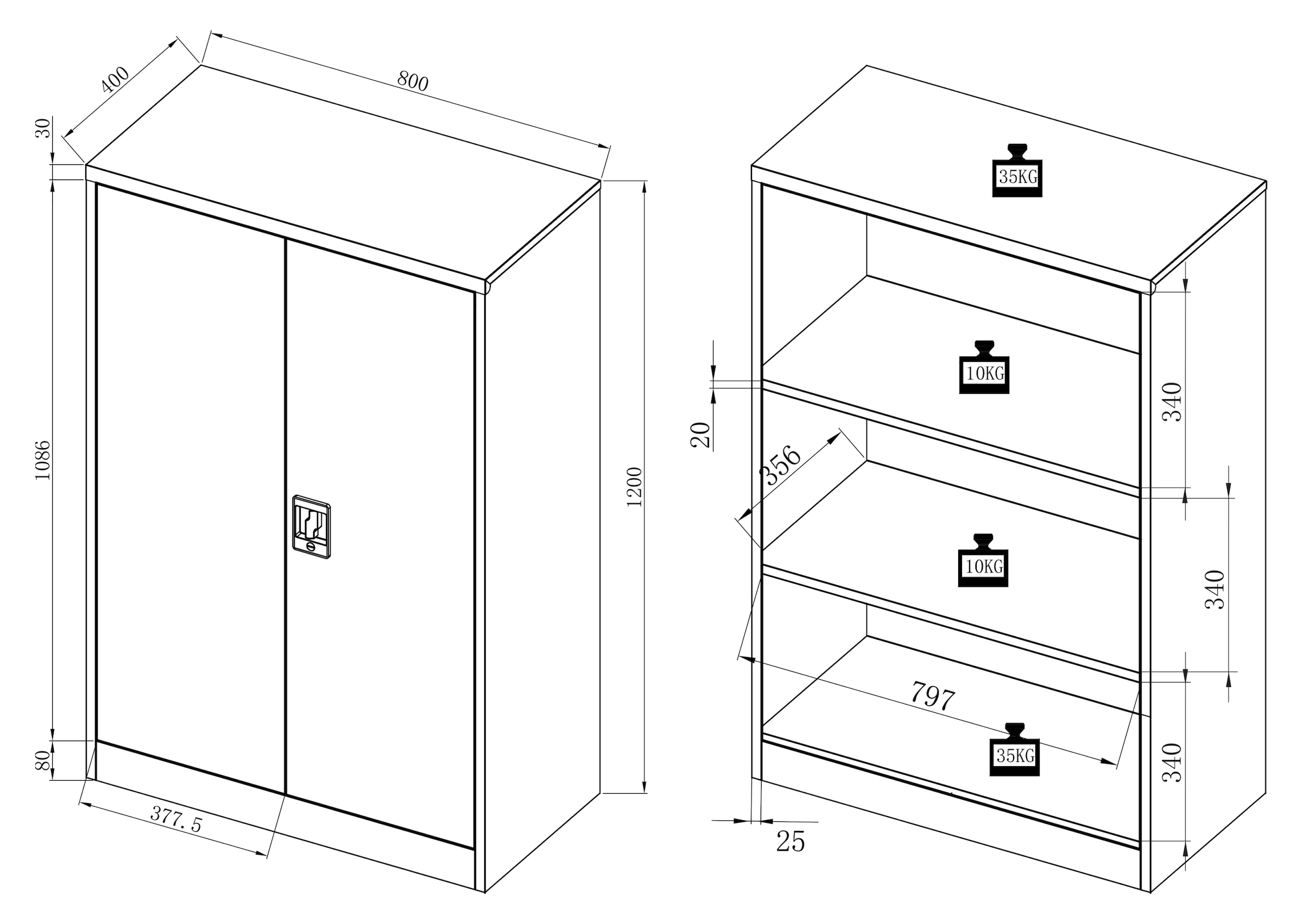 VCM Aktenschrank »Büroschrank Stahlschrank abschließbar Malivo 3fach« 1 Stk. tlg.