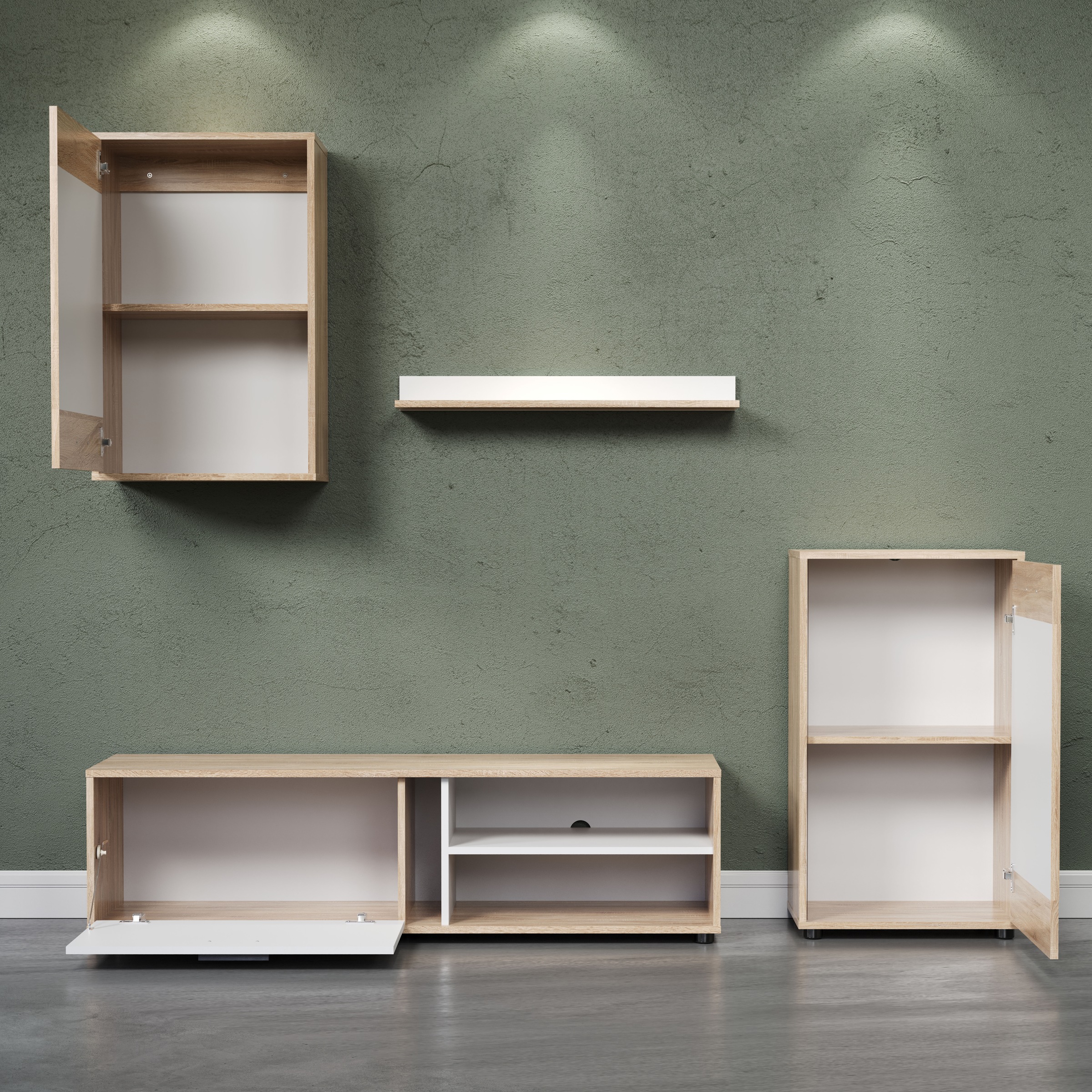 INOSIGN Wohnwand »Valetta«, (Komplett-Set, 4 St.), inkl. Lowboard, Hängeschrank, Wandboard und Highboard