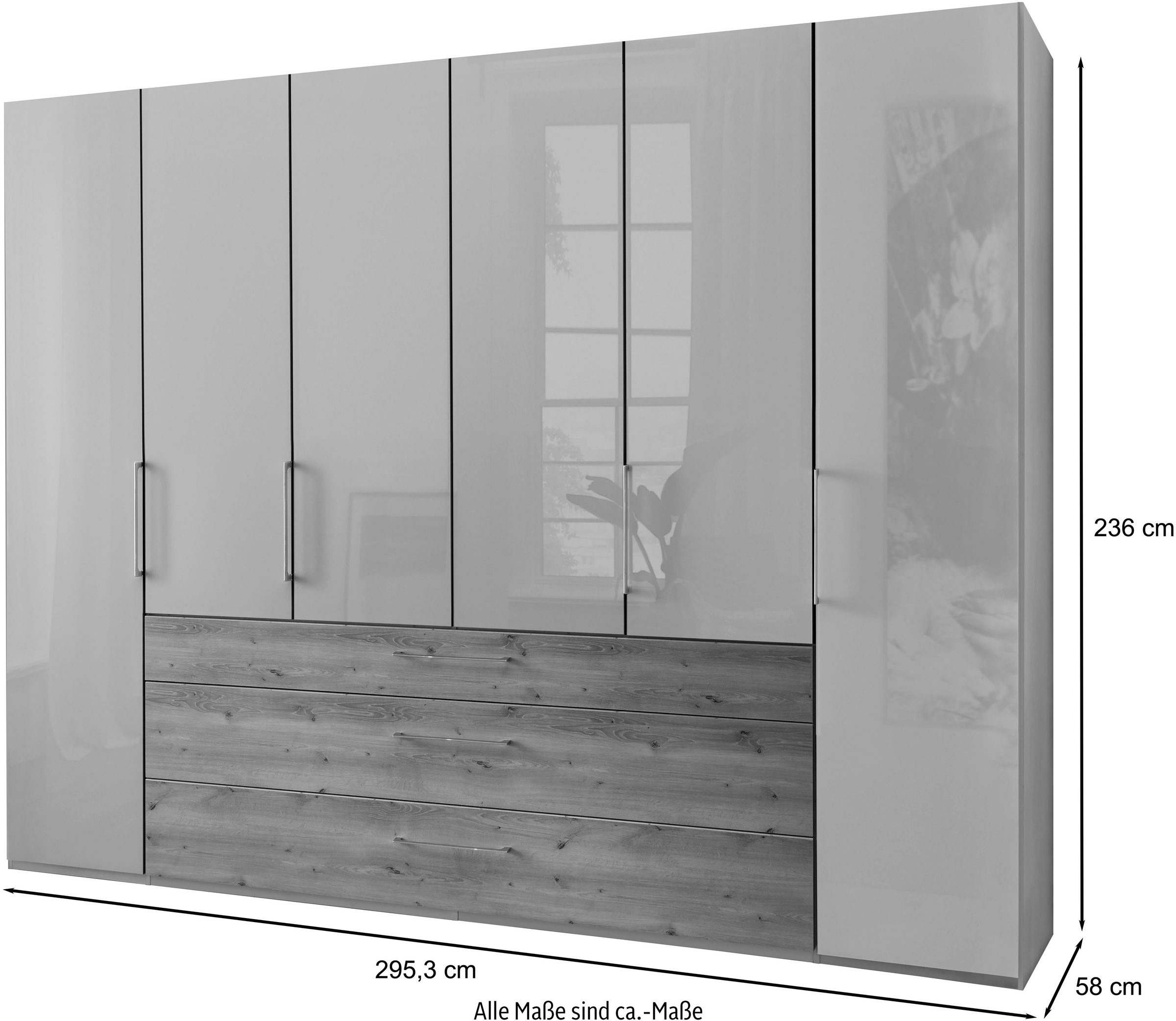 WIEMANN Kleiderschrank »Metz«, hochwertige Glasfront inkl. Schubkästen im Holzfarbton