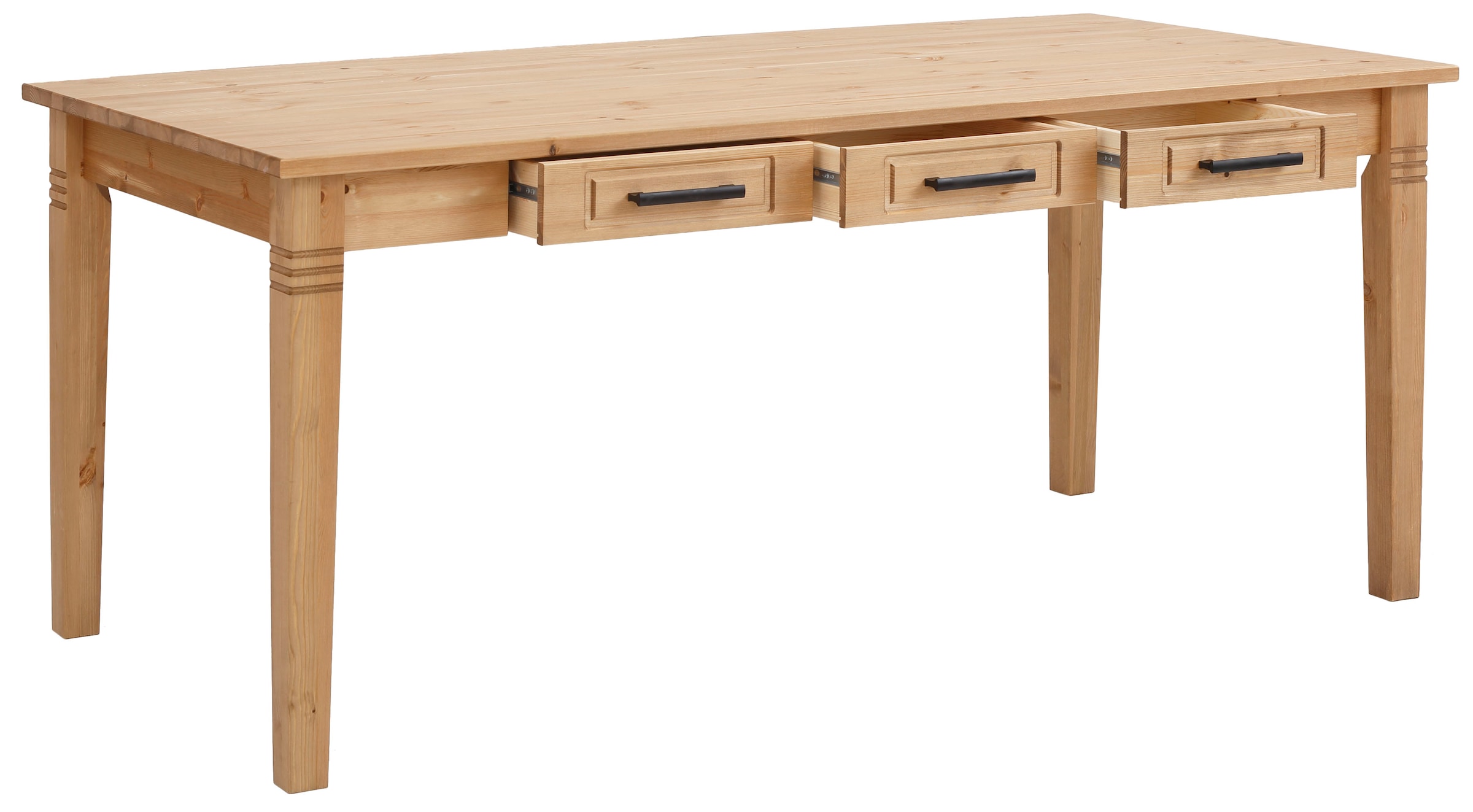 Home affaire Esstisch »Anabel, Schubkästen mit schwarzen Metallgriffen«, aus massiver Kiefer, 6 Schubladen unter der Tischplatte, Breite 180 cm