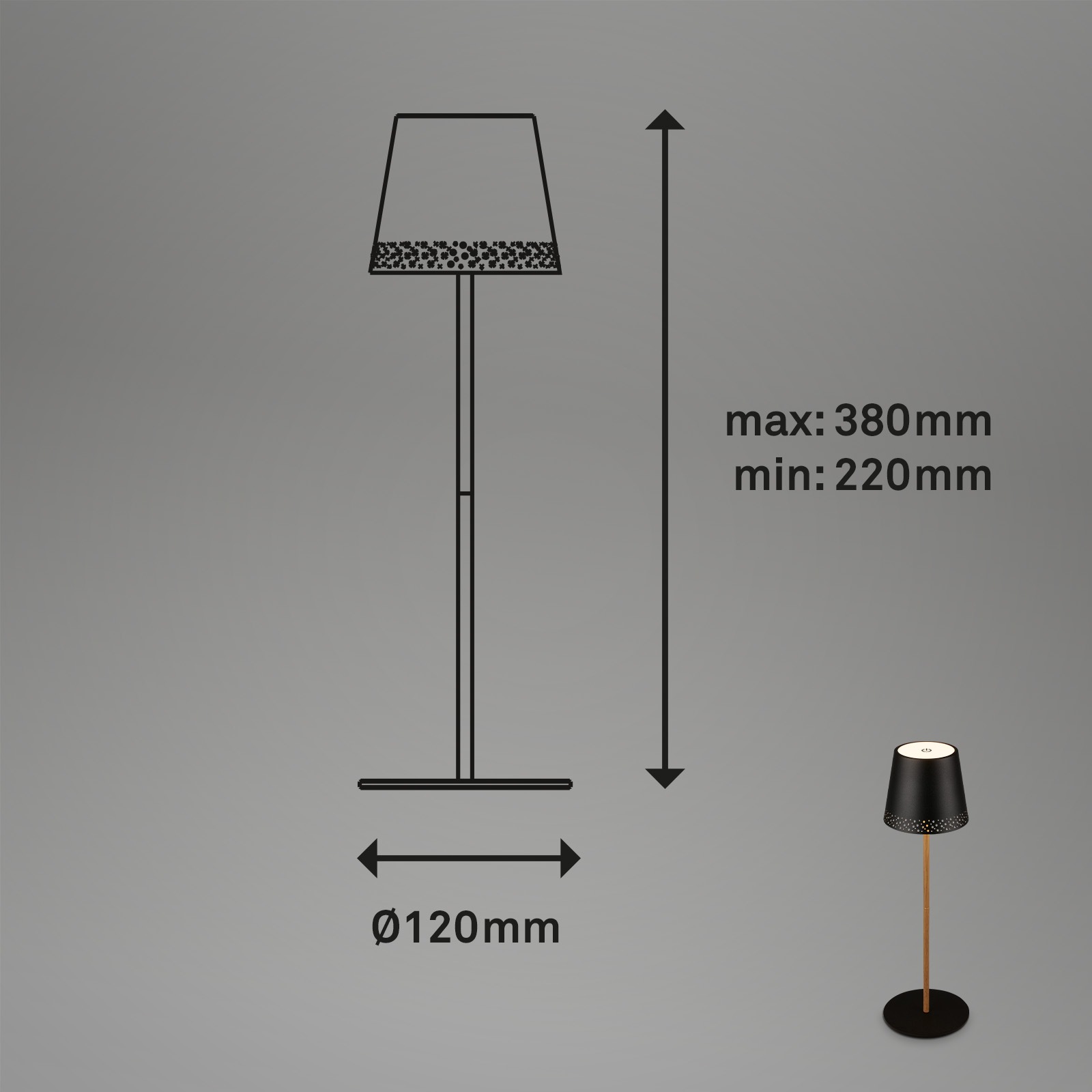 Briloner Leuchten LED Tischleuchte »KIKI« LED-Modul 1 Stk. Warmweiß mit Akku, höhenverstellbar, USB-C, warmweiß, IP44, schwarz, 38 cm