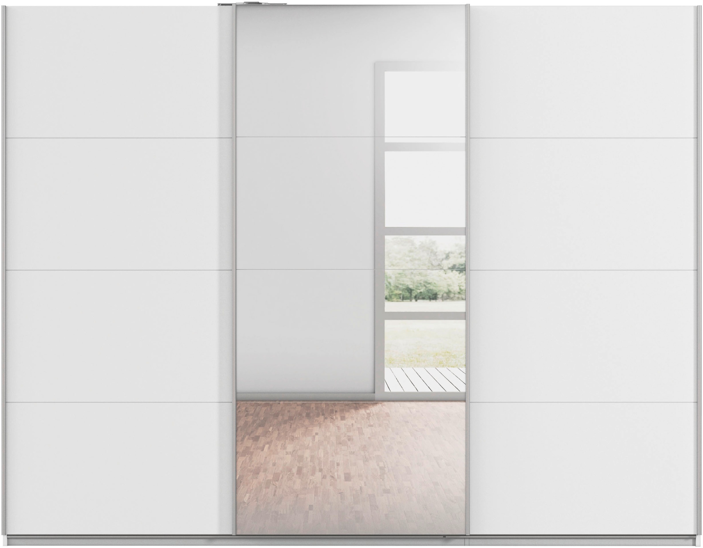 rauch Schwebetürenschrank »Kleiderschrank Schrank Garderobe Wäscheschrank Ankleide KULMBACH« Breite 271 cm,  in 2 Höhen erhältlich, mit Metallgriffleisten MADE IN GERMANY