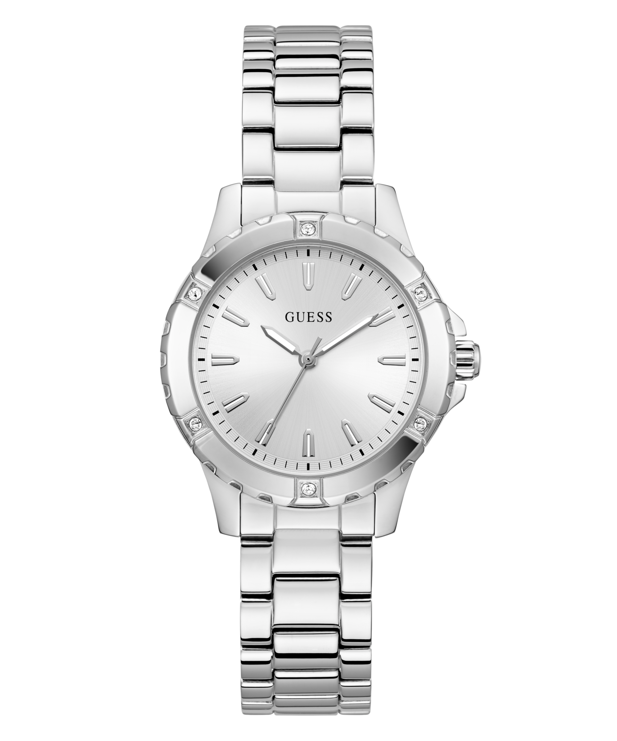 Guess Quarzuhr »MIST« Armbanduhr, Damenuhr, Edelstahlarmband, Kristallsteine